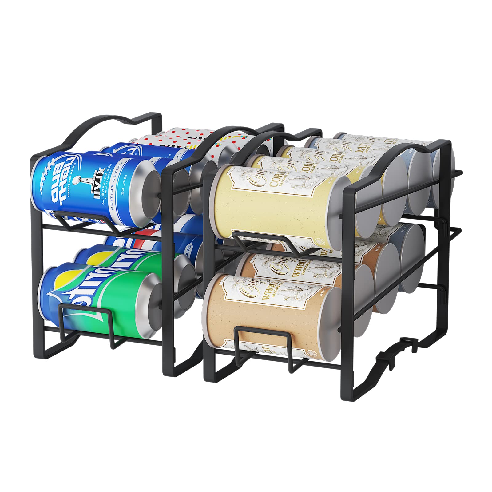 GILLAS 2 Pack Soda Can Organizer Rack for Pantry, Stackable Beverage Soda Can Storage Dispenser Holder for Refrigerator, Cabinet, Black