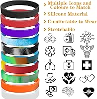 Vista 2 de Pulsera de alerta médica personalizada de silicona, pulseras de goma personalizadas, pulsera de identificación médica personalizada grabada