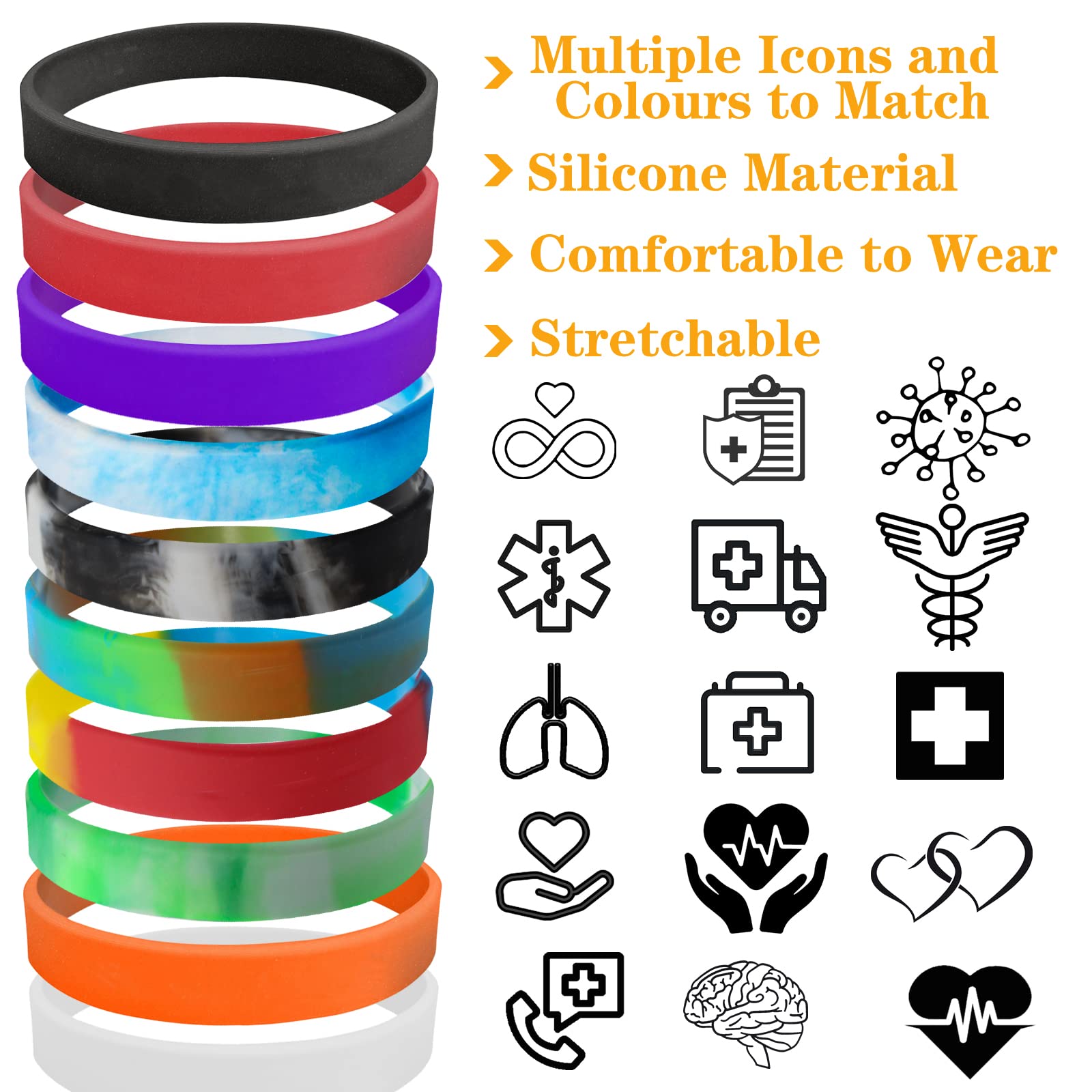 Personalized Medical Alert Bracelet Silicone Custom Rubber Wristbands Customized Medical Id Bracelet Engraved with Text for Women Men Elderly Patient(Black)