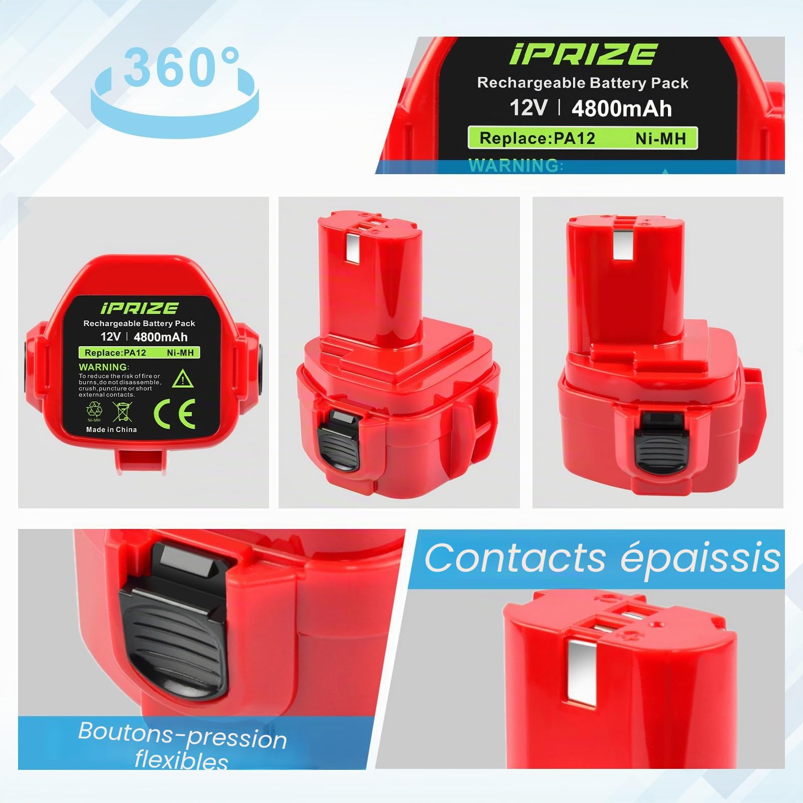 2X iPrize 12V 4800mAh Batterie pour Makita PA12 1222 1220 1235 1233 1234 1235B 1235F 192696-2 192698-8 192698-A 193138-9 193157-5 4013D