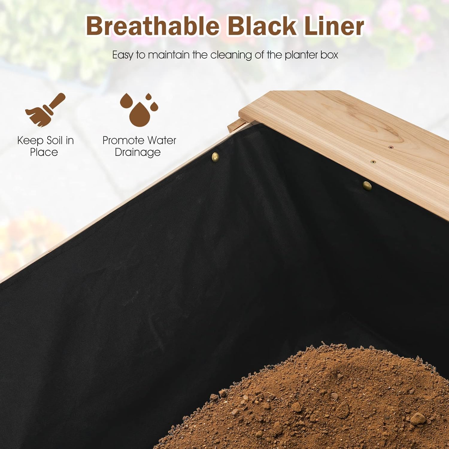 Giantex Raised Garden Bed, Wood Planter Raised Bed with Storage Shelf, Outdoor Plant Box, Black Liner, Drainage Hole, Elevated Freestanding Garden Box for Patio, Backyard, Balcony, 59"x31"x32.5"