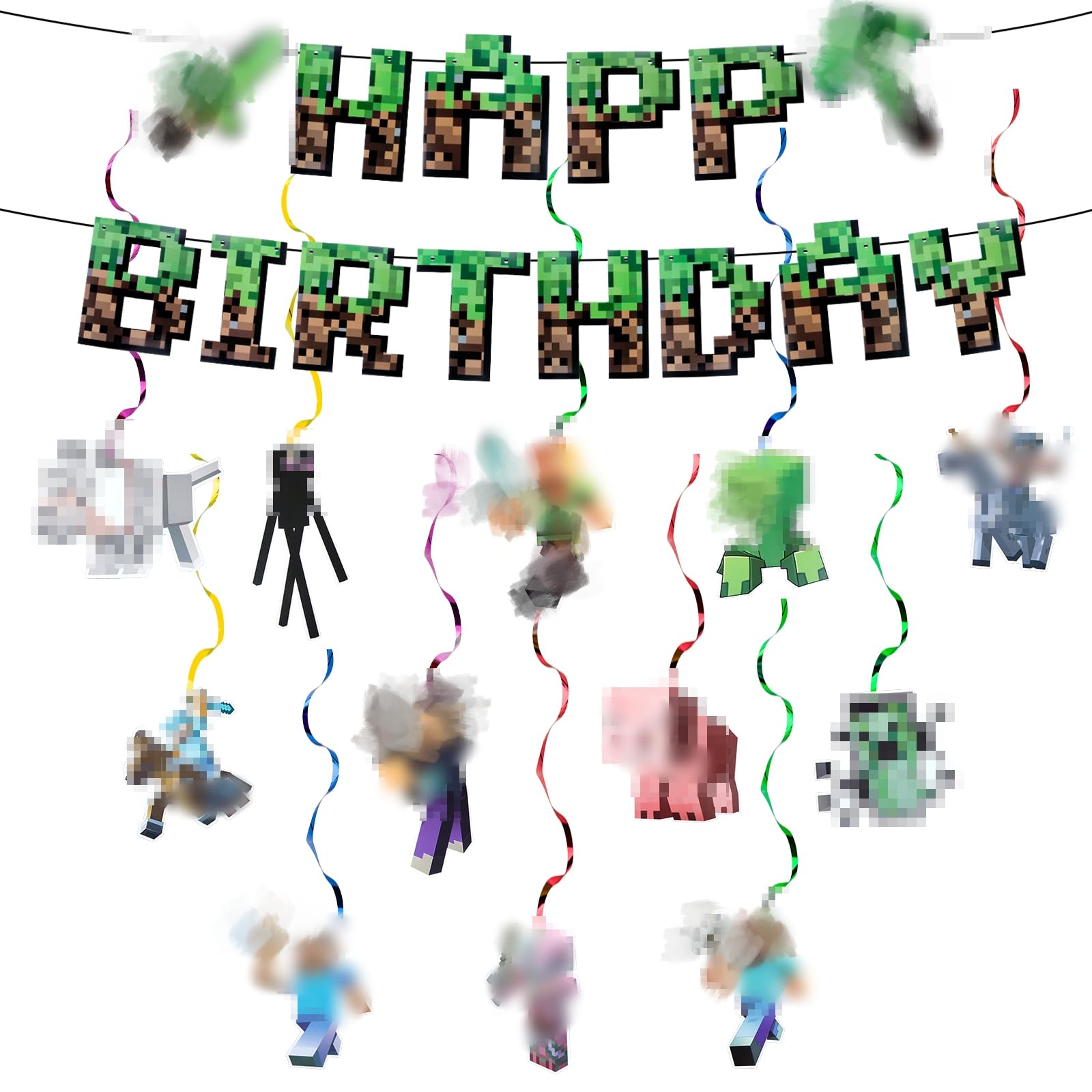 Miner Birthday Decorations Banner for Boys Girls- 14Pcs ‌Party Decorations Spiel Birthday Banner Bunting Garland and Hanging Swirls Decorations Party Pack for Miner Theme Party Supplies