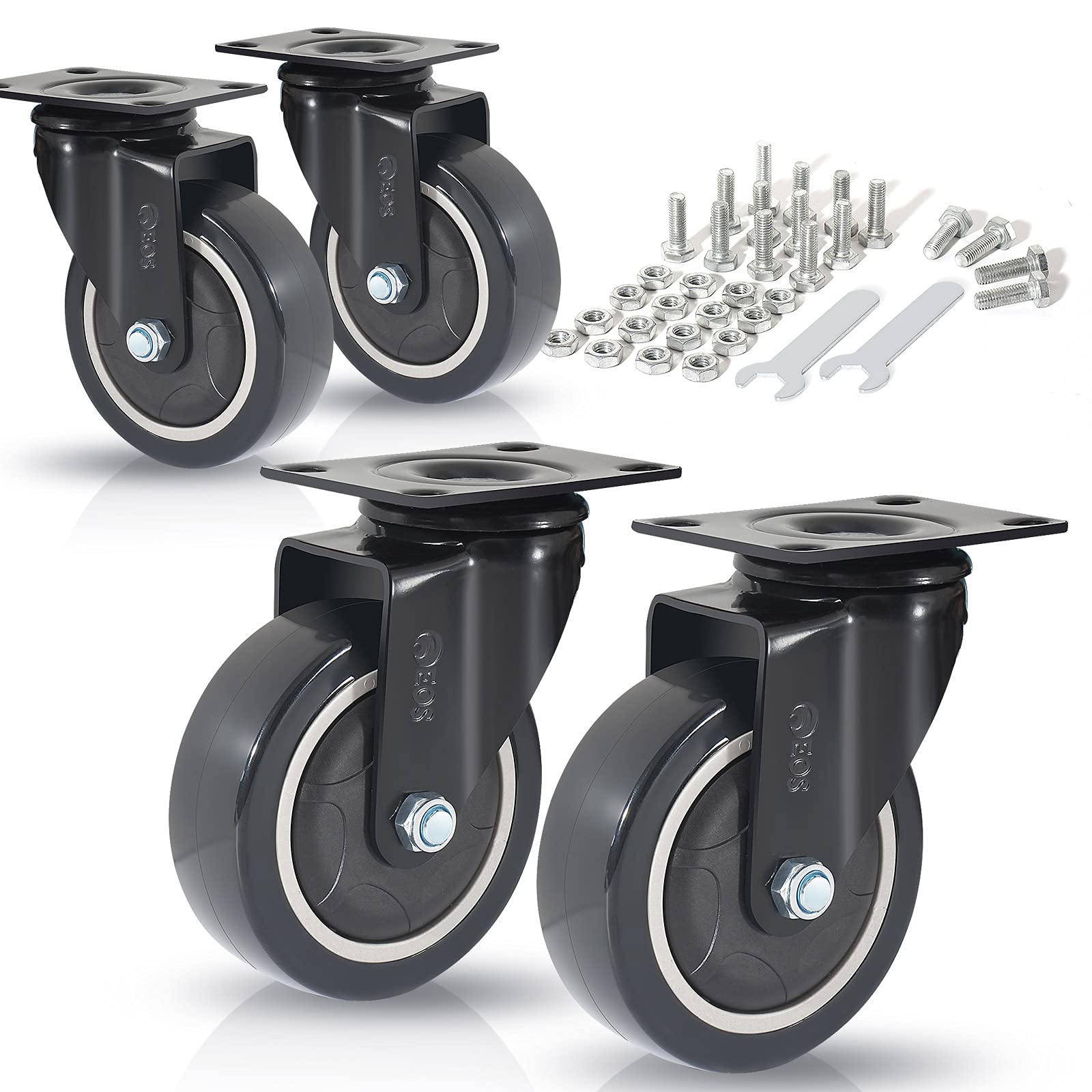 Buy FOSLAP Heavy Duty Castor Wheels 75mm up to 350KG with Wrench and