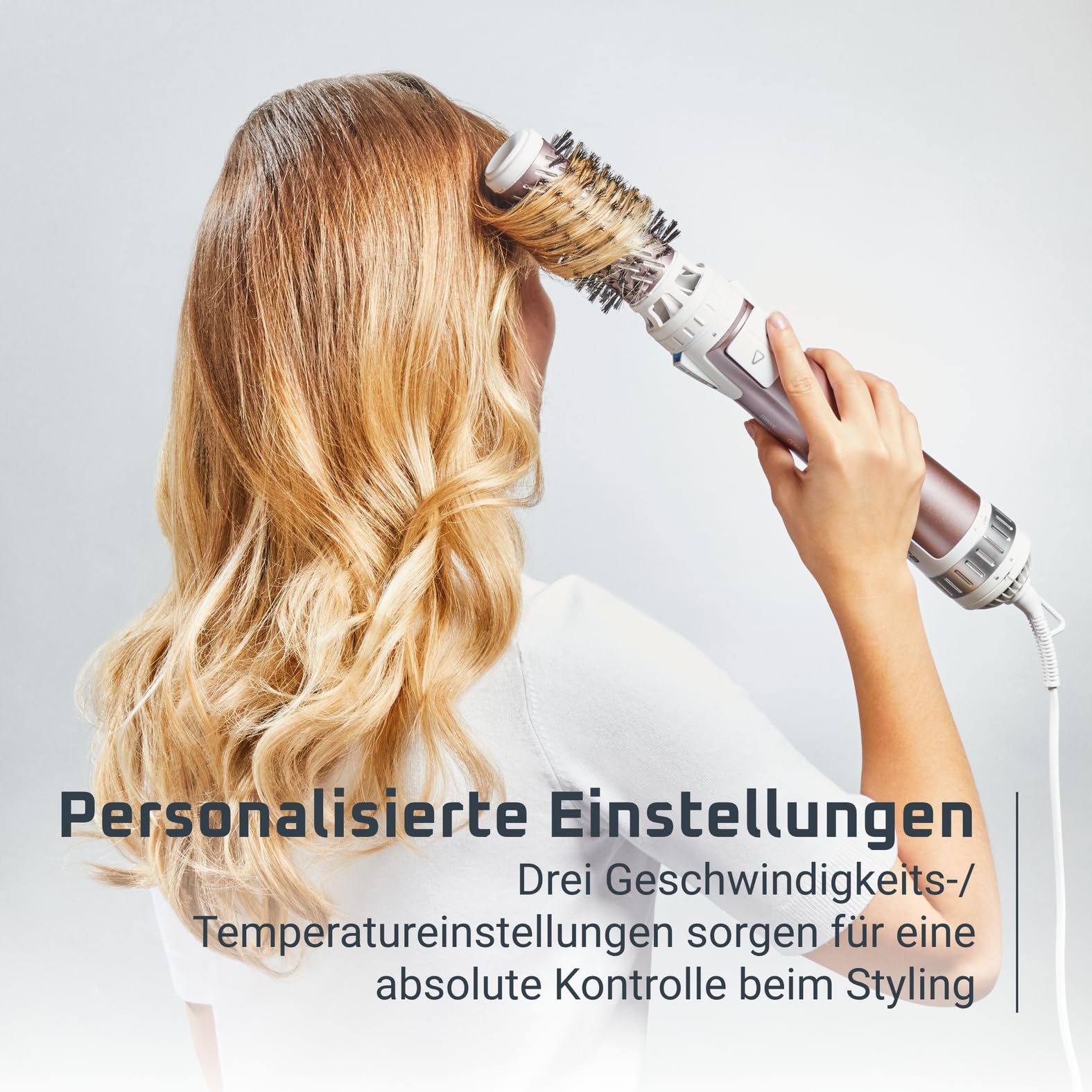 Rowenta Brush Activ Premium Care rotierende Warmluftbürste, Naturborsten für glänzendes Haar, Kaschmir-Keratin-Beschichtung, 2 Bürstenaufsätze 40mm und 50mm, 3 Stufen, Föhnbürste, weiß, CF9540