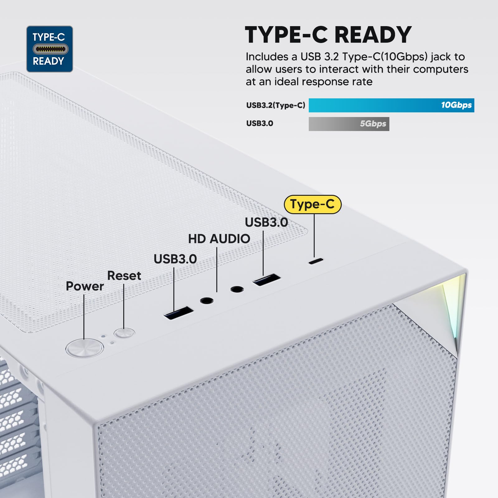 AL800 Mid Tower ATX - Carcasa de computadora para PC, diseño de apertura de puerta, tira LED ajustable, ventilador ARGB y PWM FDB preinstalado en la parte trasera, soporte para GPU serie 50 7