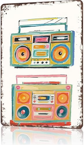 Funny Vintage Metal Sign Boombox Posters Wall Art Print for Office Dorm Man Cave Garage Decor 8X12inch