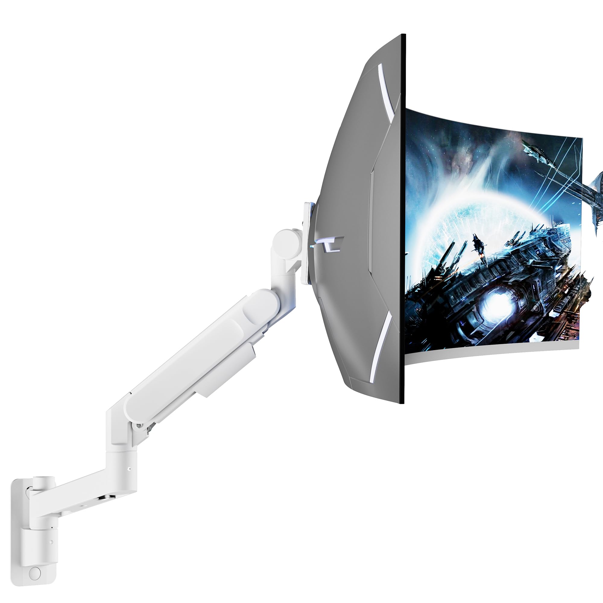 ARES WING 24-57" Monitor Wandhalterung - für Bildschirm bis 27 kg, Gasfeder Monitor Halterung Wand Höhenverstellbar Neigbar Schwenkbar, VESA 75/100, Monitor Halterung für Büro & Gaming, Weiß