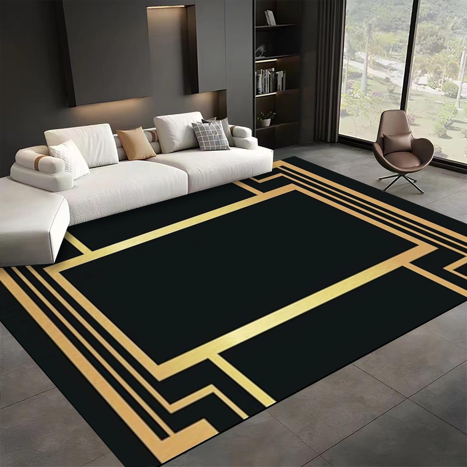 Tapis zone luxe noir et or 140x200cm style nordique moderne pour sol de chambre