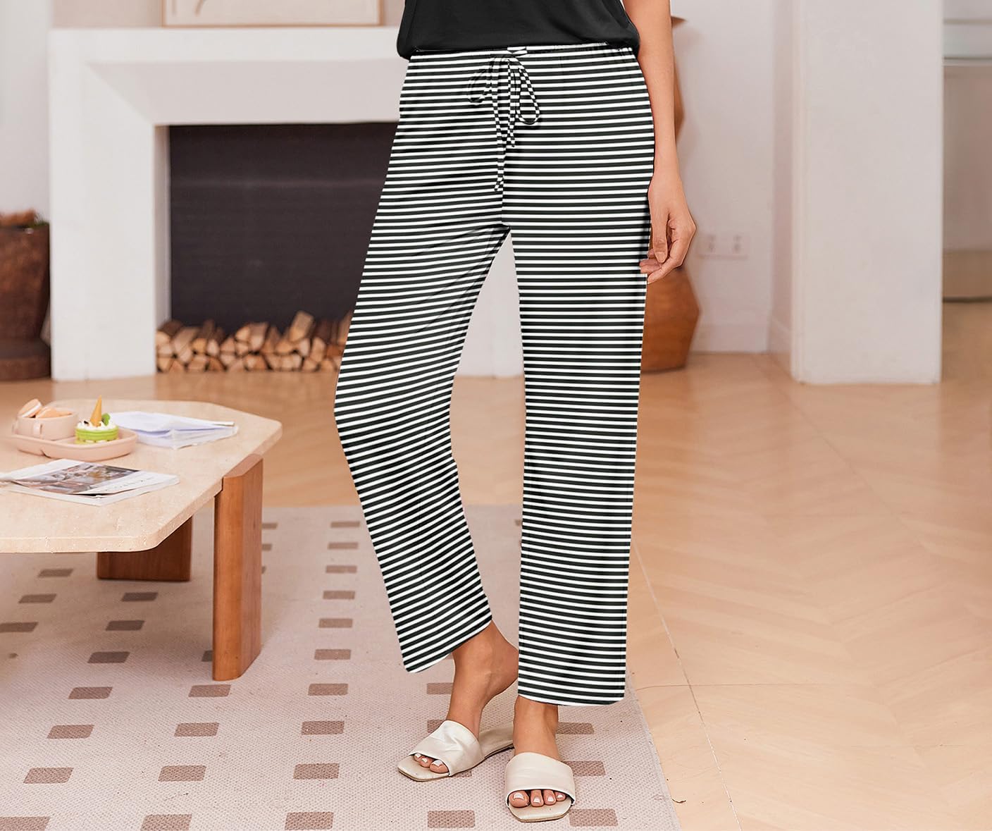 Ekouaer Pajama Sets for Women Round Neck Pjs Short Sleeve Sleepwear with Long Pants Loose Lounge Sets - Image 5