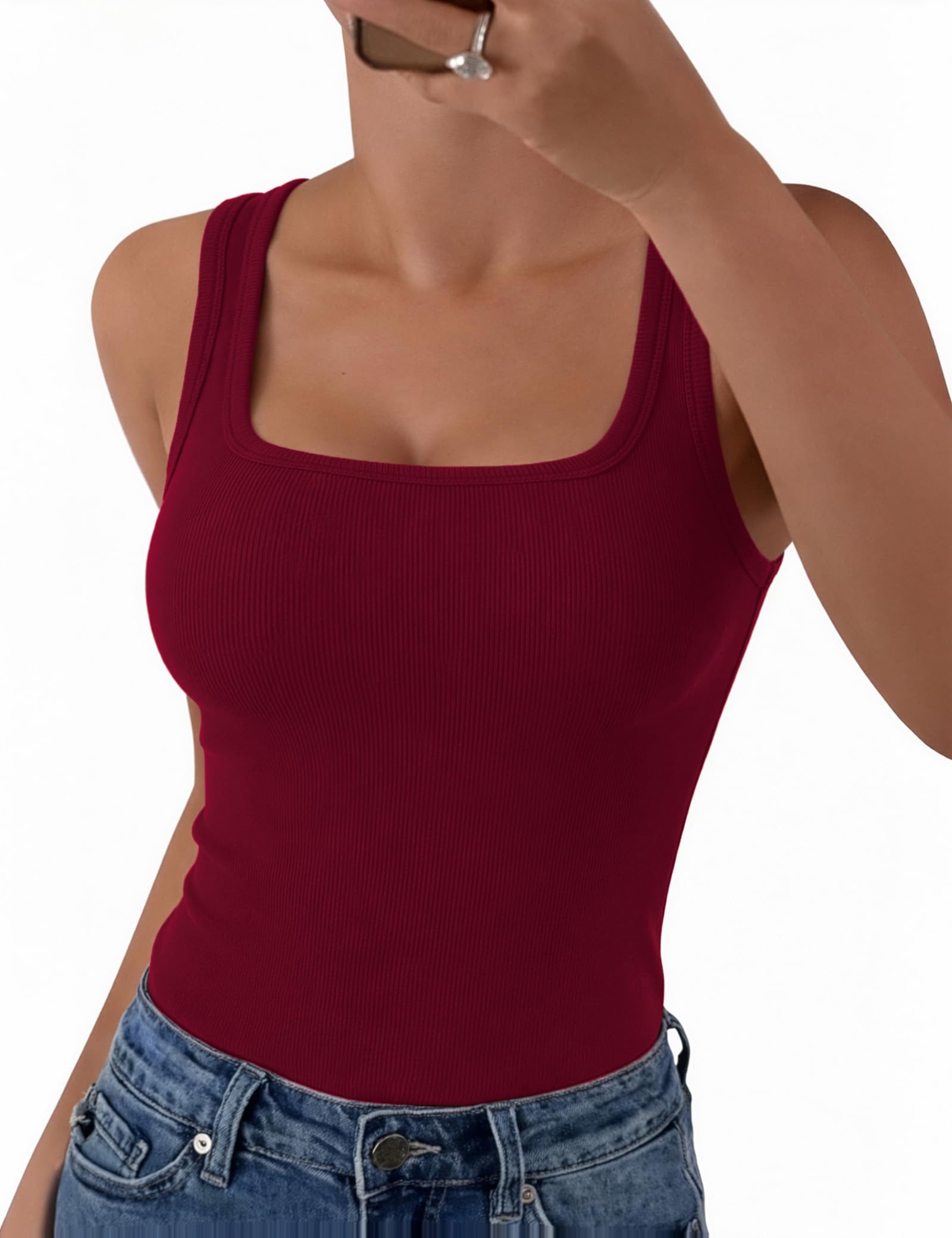 Aottori Tank Top Damen Eckiger Ausschnitt Gerippt Sommer | Oberteile Ärmellos, Slim Fit, Basic Shirt, Stretch, Sexy, Casual, Einfarbig, für Alltag Freizeit