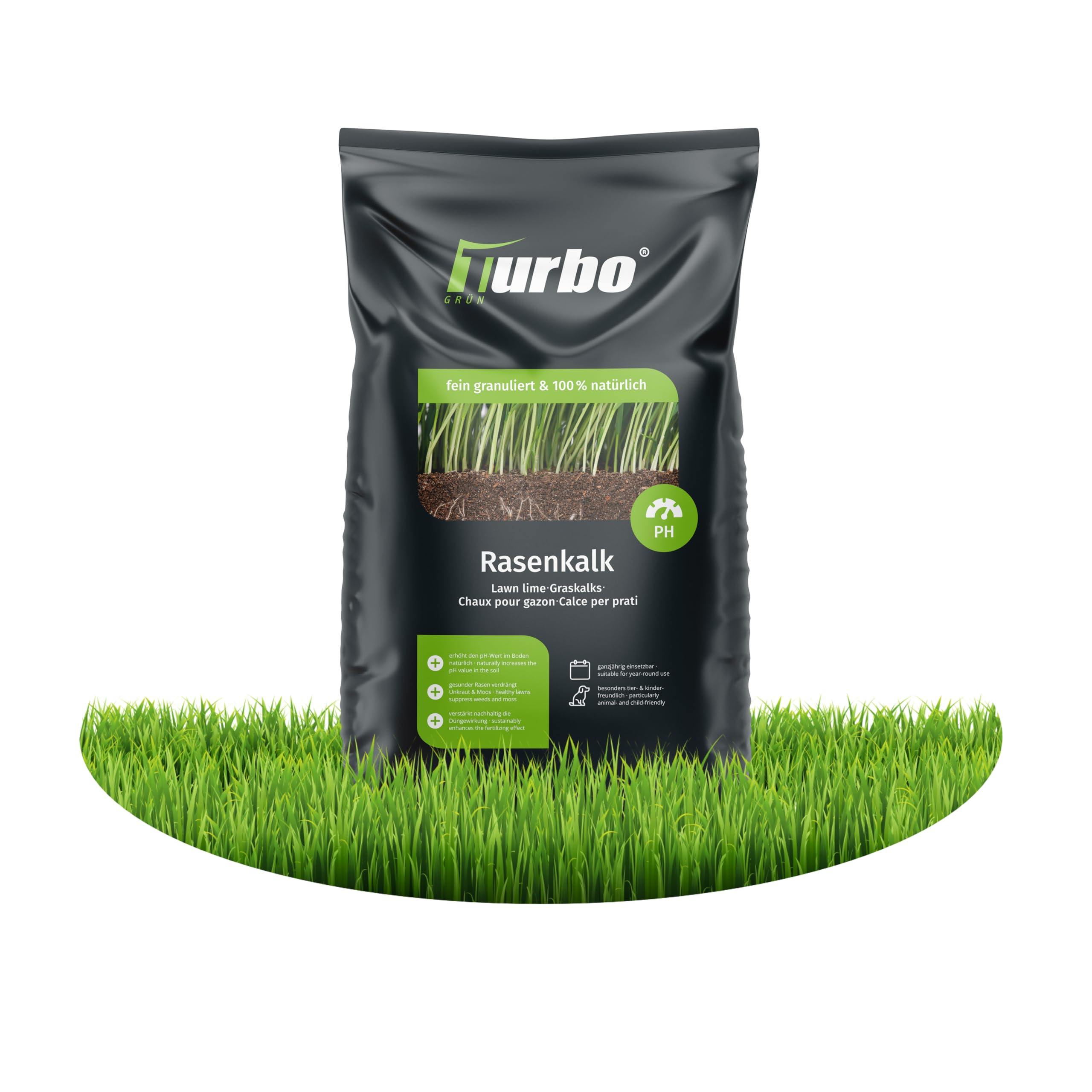 Turbogrün chaux gazon 18 kg pour 180 m², granulés anti-mousse et champignons