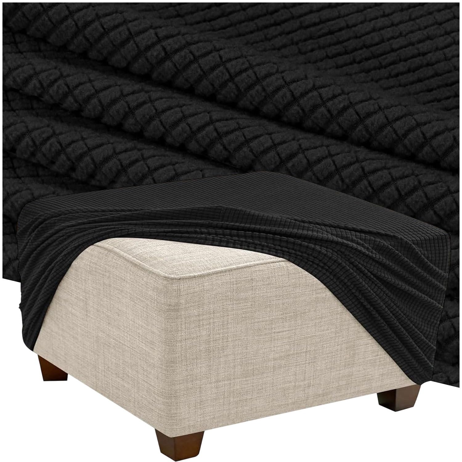 HKJGNH Square Ottoman Slipcover, Stretch Soft Thick Footstool Protector, Elastic Bottom Furniture Cover, Removable Washable Protector for Living Room(F11,65x65cm/26x26in)