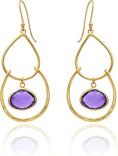 Veracity Jewelry Amethyst Handmade Earrings For Women - 18K Gold Plated February Birthstone Blue Purple Gemstone Earrings - Bohemian Fashion Handmade Jewelry Earrings For Girls - Best Selling Amethyst Jewelry For Women - American Designer Gold Filled Fashion Jewelry For Women - VE-514