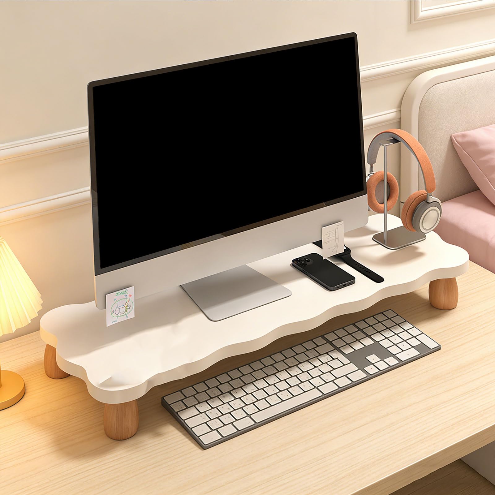 Supporto per monitor in legno con spazio extra per riporre lo schermo del computer, per organizzare la scrivania e pianificare la scrivania ergonomica