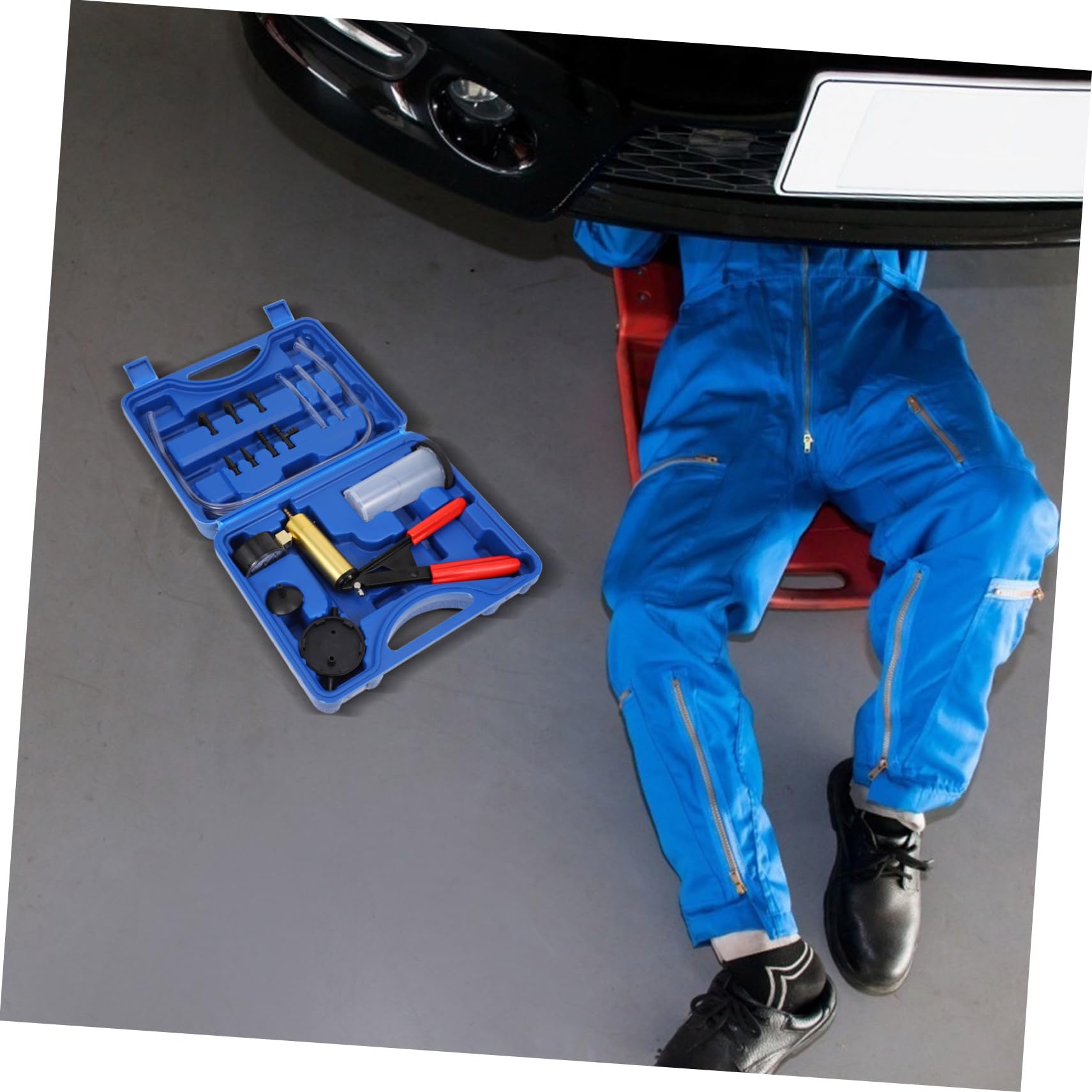 VOSAREA Pompe Manuelle à Vide Bleue pour Purgeur Liquide Frein Outil de Remplacement Huile de Frein Auto Kit Professionnel Fer et Plastique Entretien Voiture