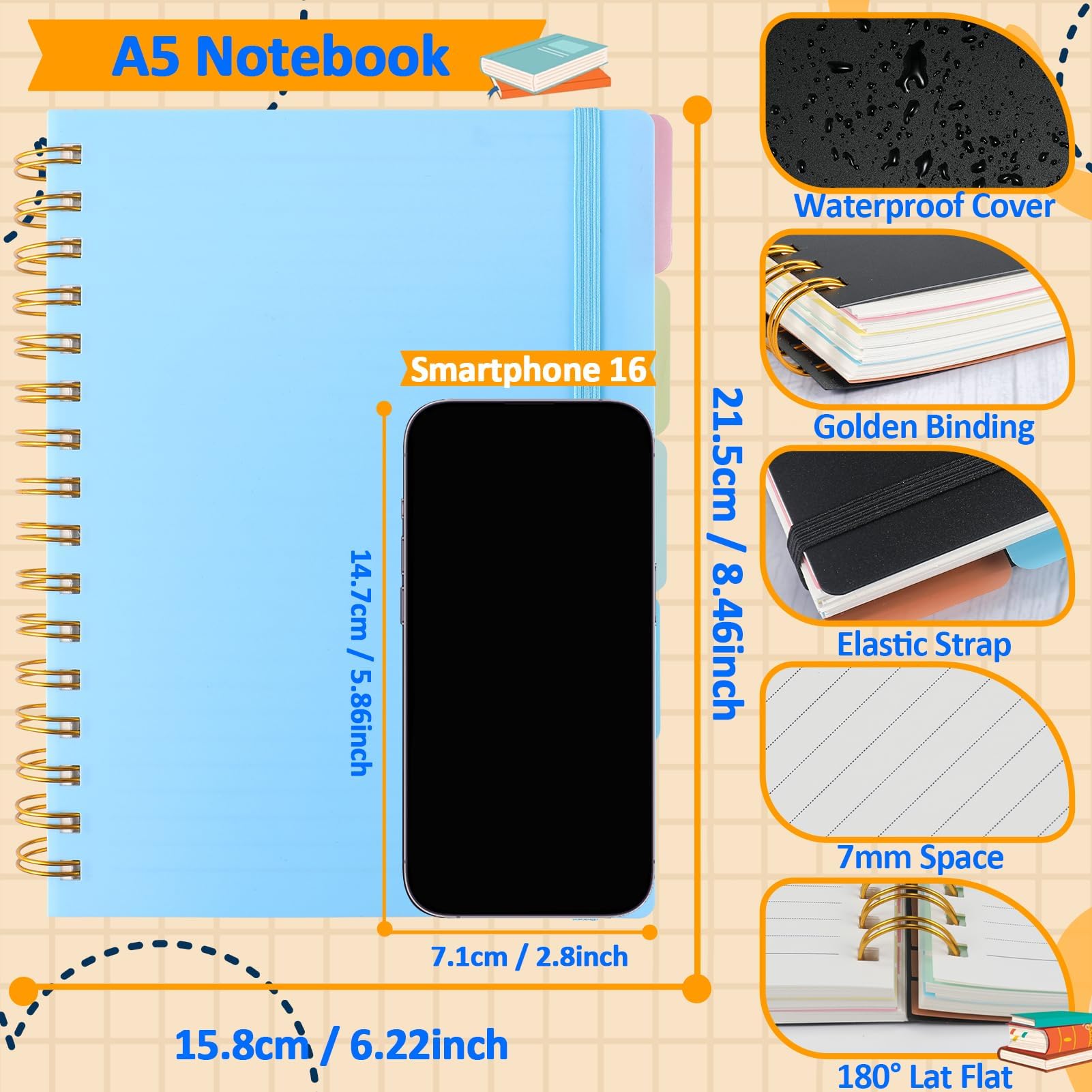 ihaspoko A5 Notebook with Dividers, 100GSM No-Bleed Paper, 300 Pages, PVC Hardcover - Image 3
