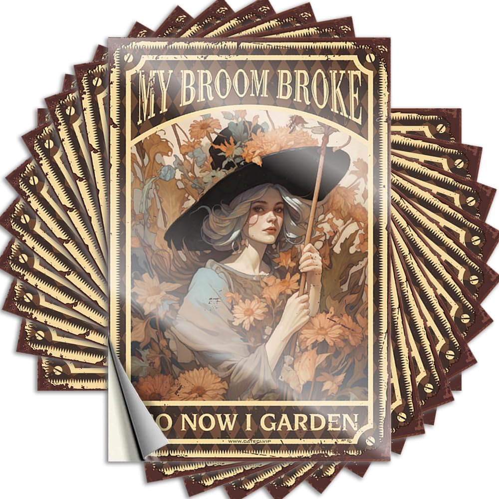 Tattoos Metal Funky Room Decor Helmet Witch My Broom Broke So Now I Garden - No Residue Decals for Summer(6X9CM)