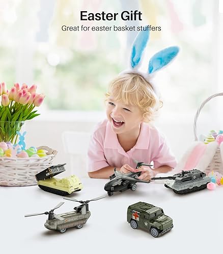 Miniatura 2 de Geyiie - Vehículos de juguete para camiones militares pequeños vehículos de combate mini autos de batalla helicóptero militar regalo blindado para