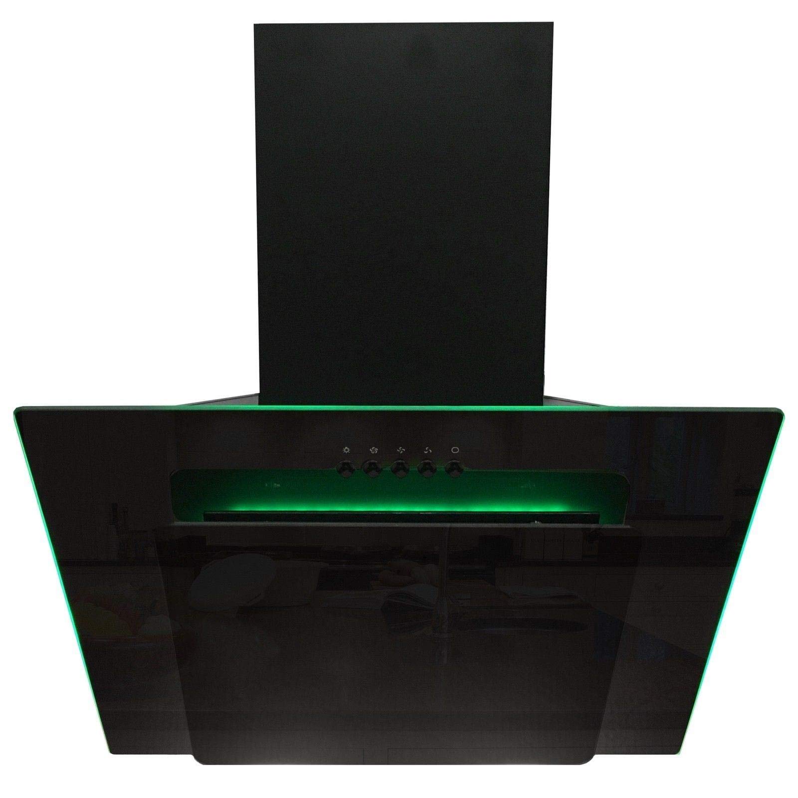 SIA AGE61BL 60cm Black Glass Angled Kitchen Cooker Hood Chimney Extractor Fan With Red Blue And Green LED Edge Lit Mood Lighting — view 6