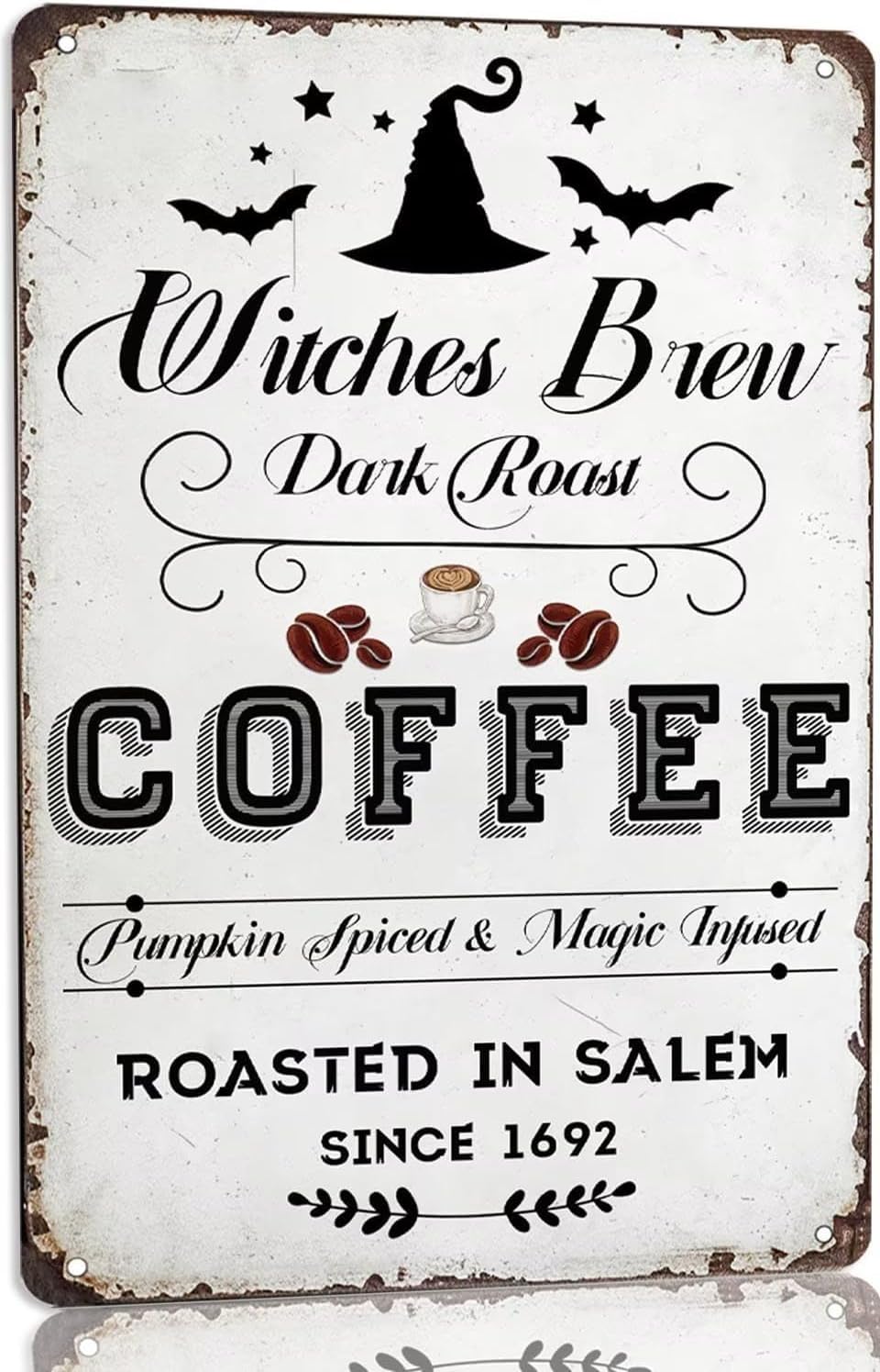 peiyeety Metal Tin Sign Witches Brew Coffee Roasted In Salem Vintage Retro Wall Art, Durable Weatherproof Plaque With Pre-Drilled Holes, For Home, Bar, Cafe, Garage Decor, 8x12 Inch