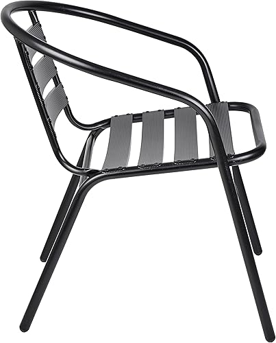 Miniatura 7 de BTEXPERT Juego de 5 sillas apilables de aluminio de metal para interiores y exteriores color negro