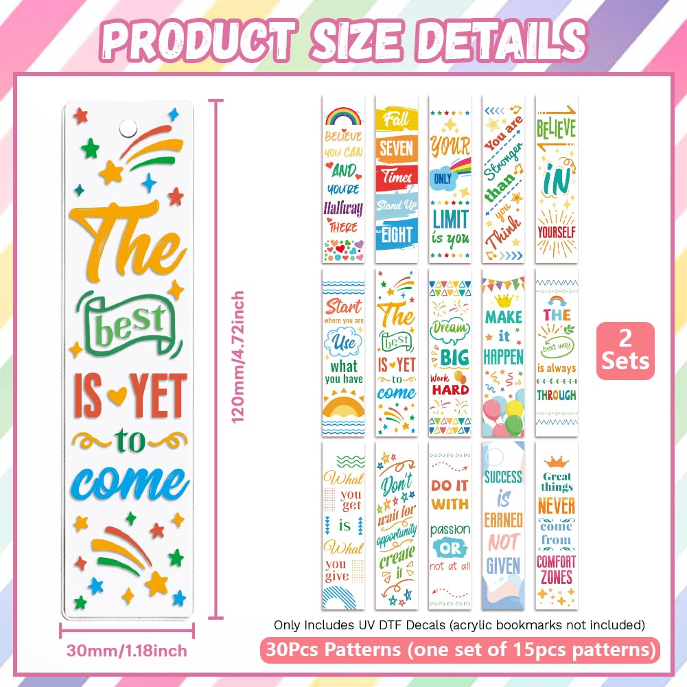 Peacoblue 30pcs UV DTF Bookmarks Wraps Transfer Stickers Inspirational Words for Women Men Reading Waterproof Bookmarkers Decal(No Blank Bookmarks) for Acrylic Plastic Metal Blank Bookmark - Image 2