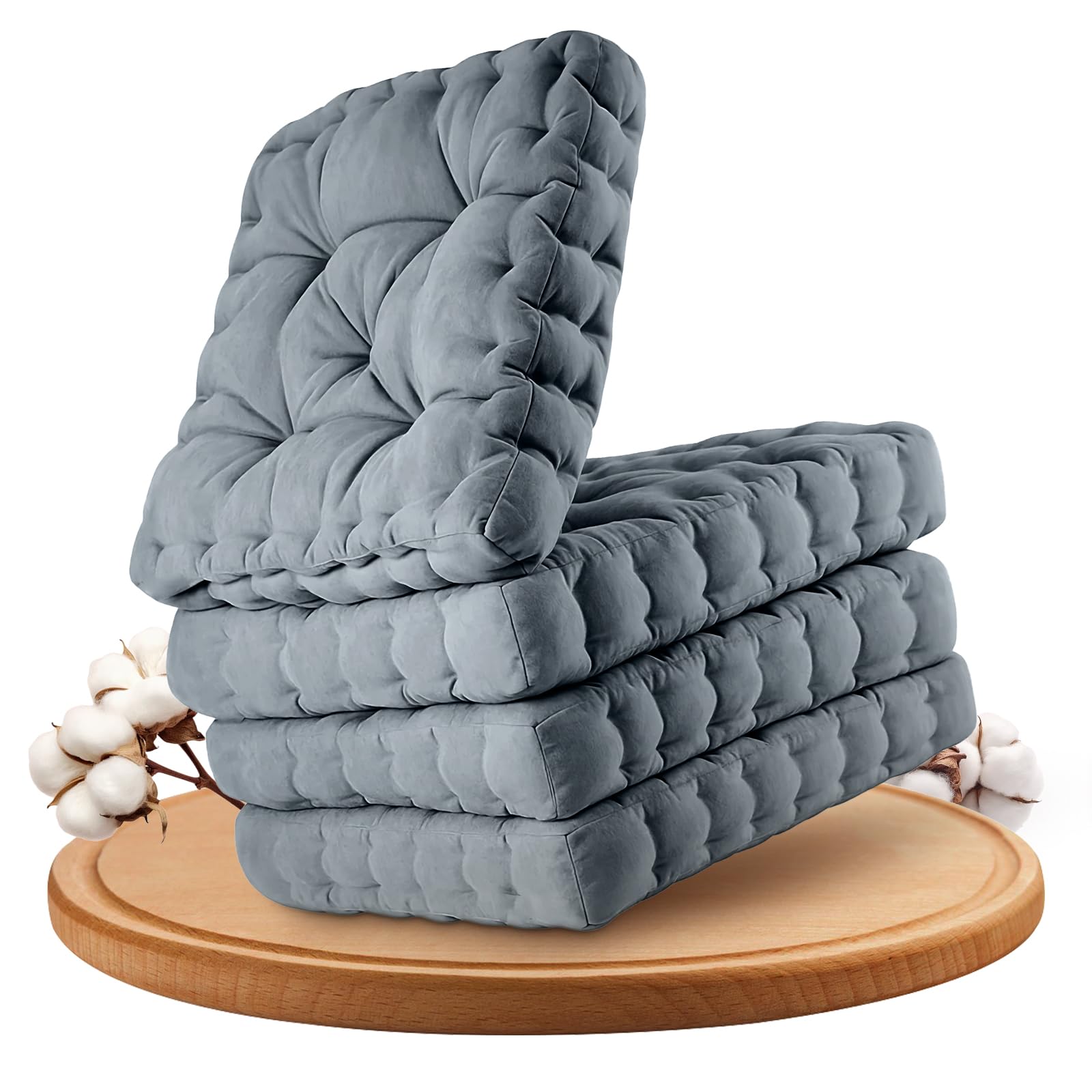M.J COMFY-LIFE 4Pcs Seat Cushions for Dining Chairs 40x40cm – Non-Slip Washable Chair Pads with Ties – Soft Polyester & Pearl Cotton Filling for Kitchen, Office (4pack/Charcoal 40 x 40 x 5 cm)