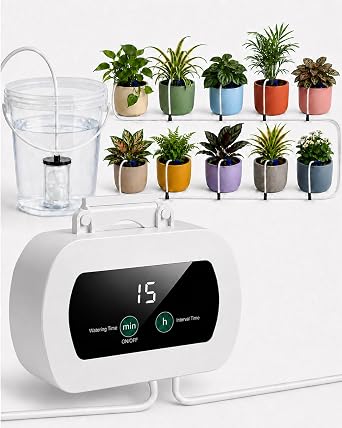 Bamworld Automatic Watering System for 10 Potted Plants Indoor Drip Irrigation System for Garden Plant Waterer with Adjustable Timer Anti-Siphon Rechargeable Vacation Self-Watering Pump