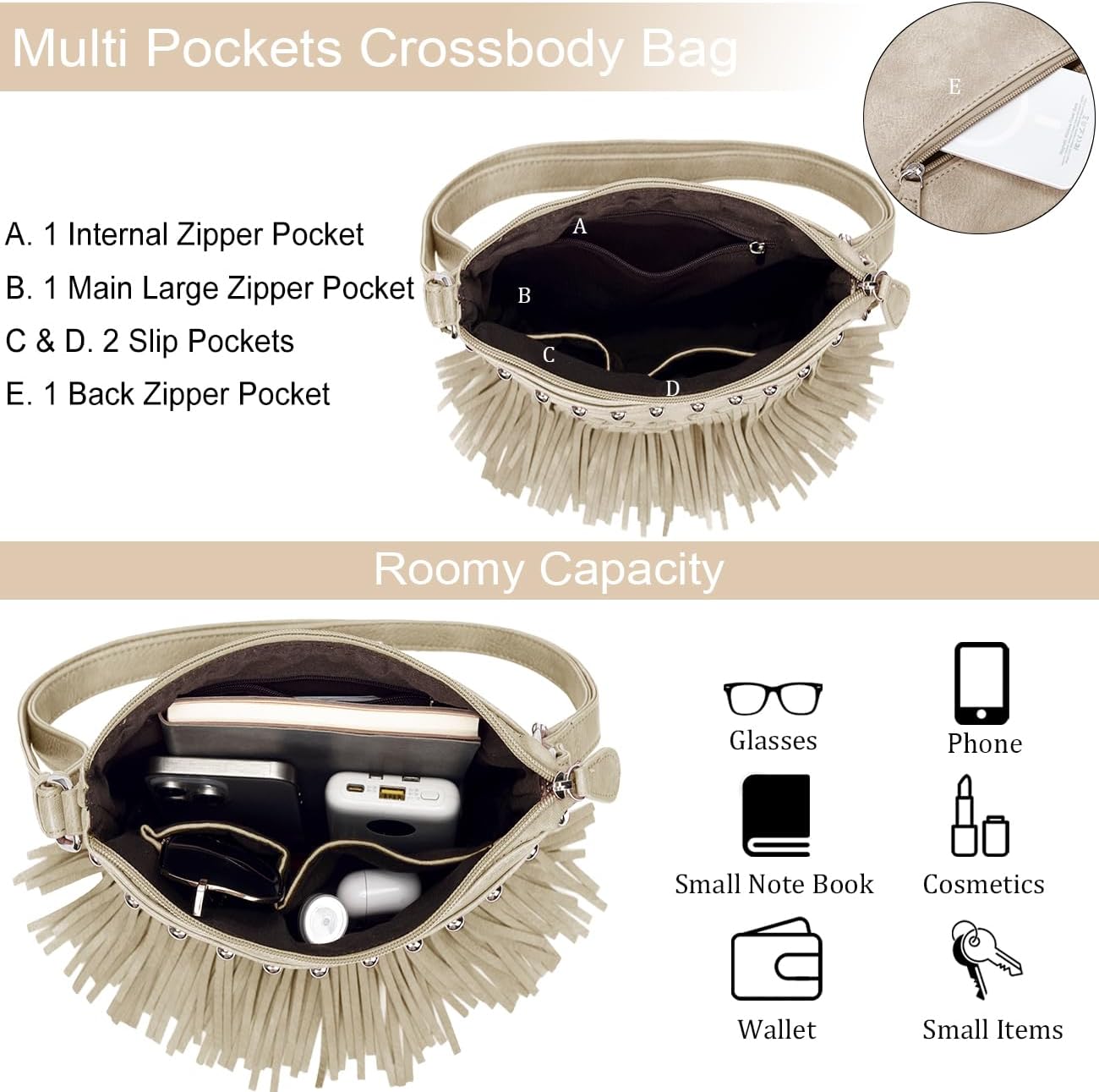 Sunwel Fashion Fringe Crossbody Bag with Rivets Western Purse Vegan Leather Tassel Shoulder Crossbody Bag for Women - Image 4