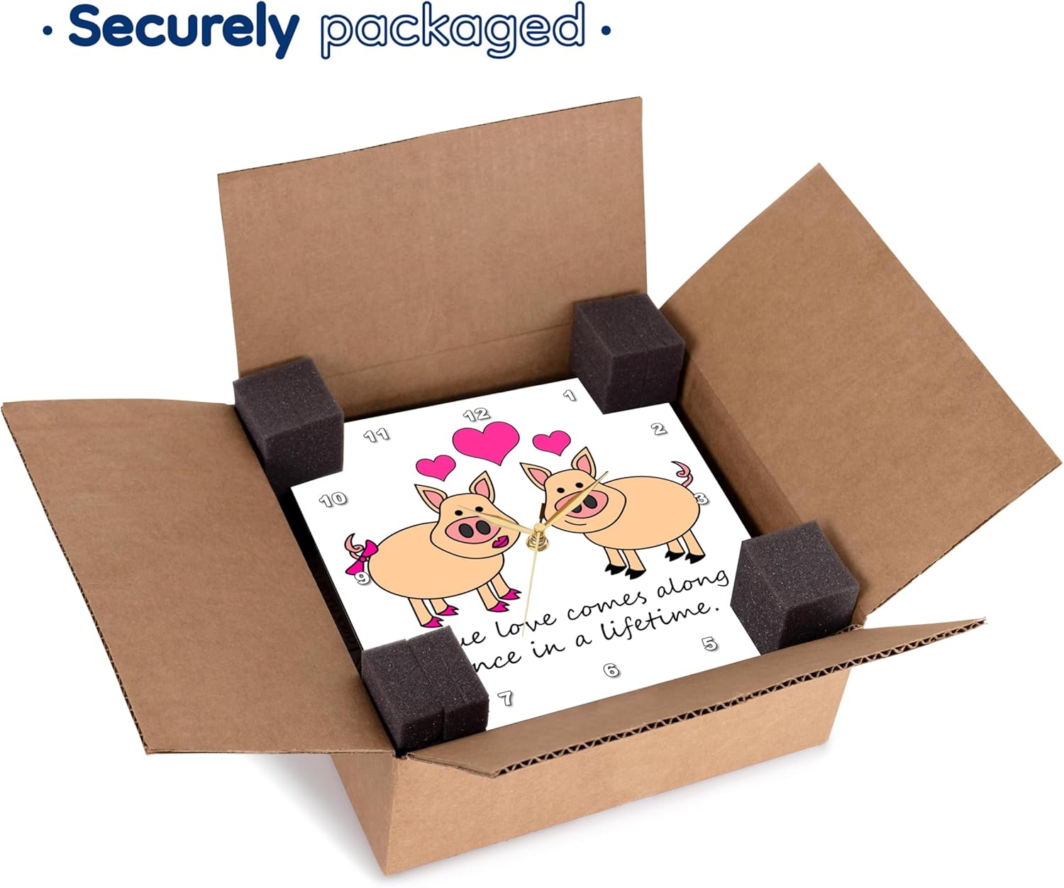 3dRose DPP_6292_3 True Love Comes Along Once in a Lifetime Cute Pig Love Design Wall Clock, 15 by 15-Inch