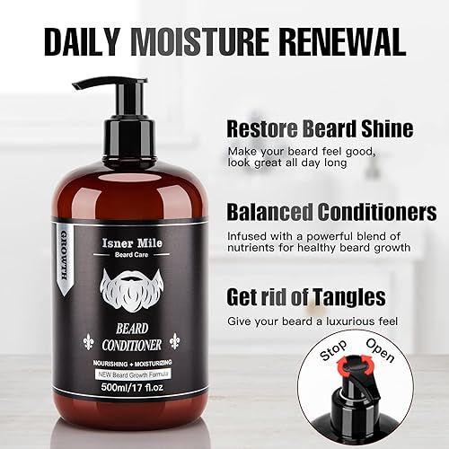 Miniatura 4 de ISNER MILE Set de lavado y acondicionador para barba de 17 onzas, nueva fórmula con biotina, argán y aceites de jojoba, champú suave y fortalecedor