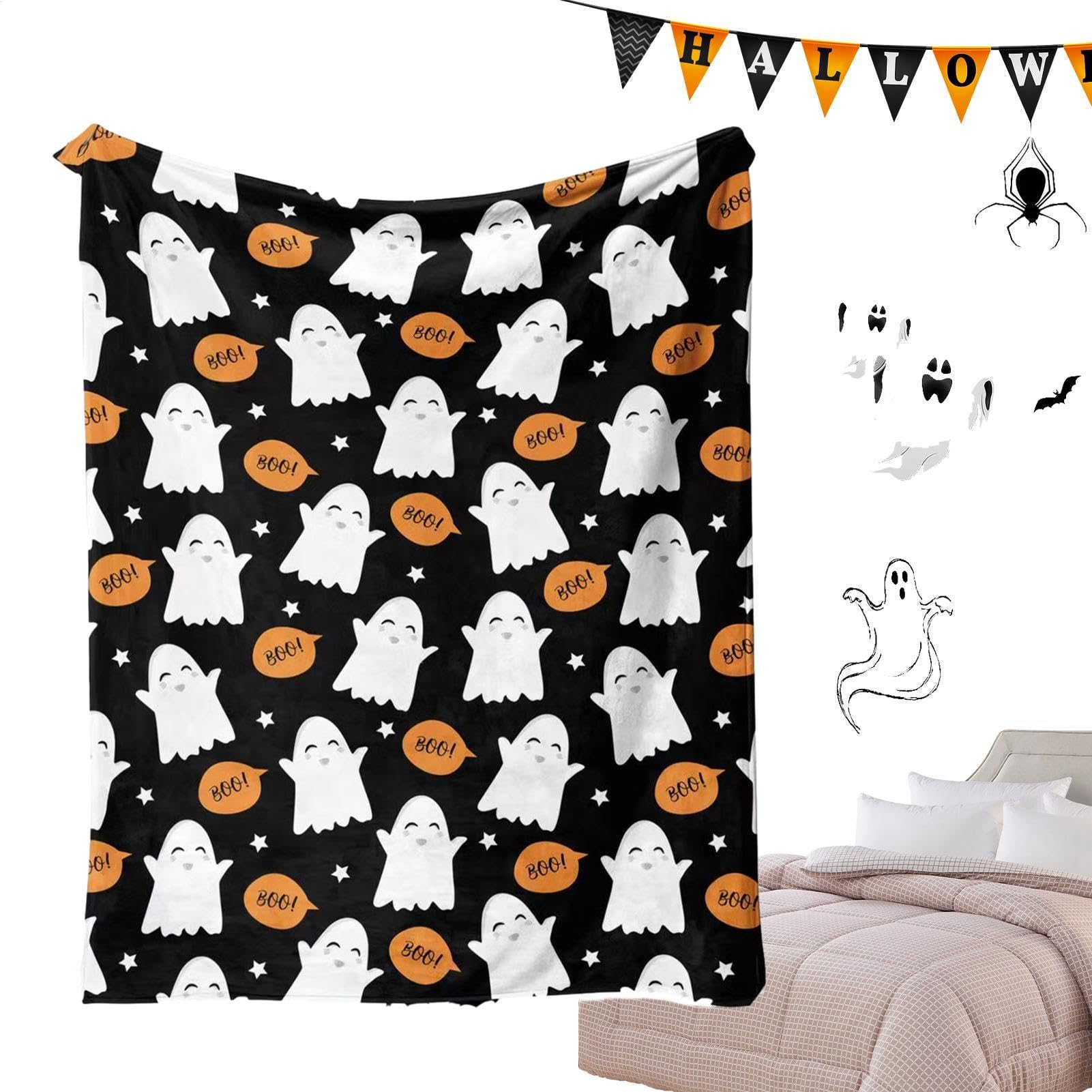 Couverture Halloween cadeau original plaid douillet motif fantôme rigolo