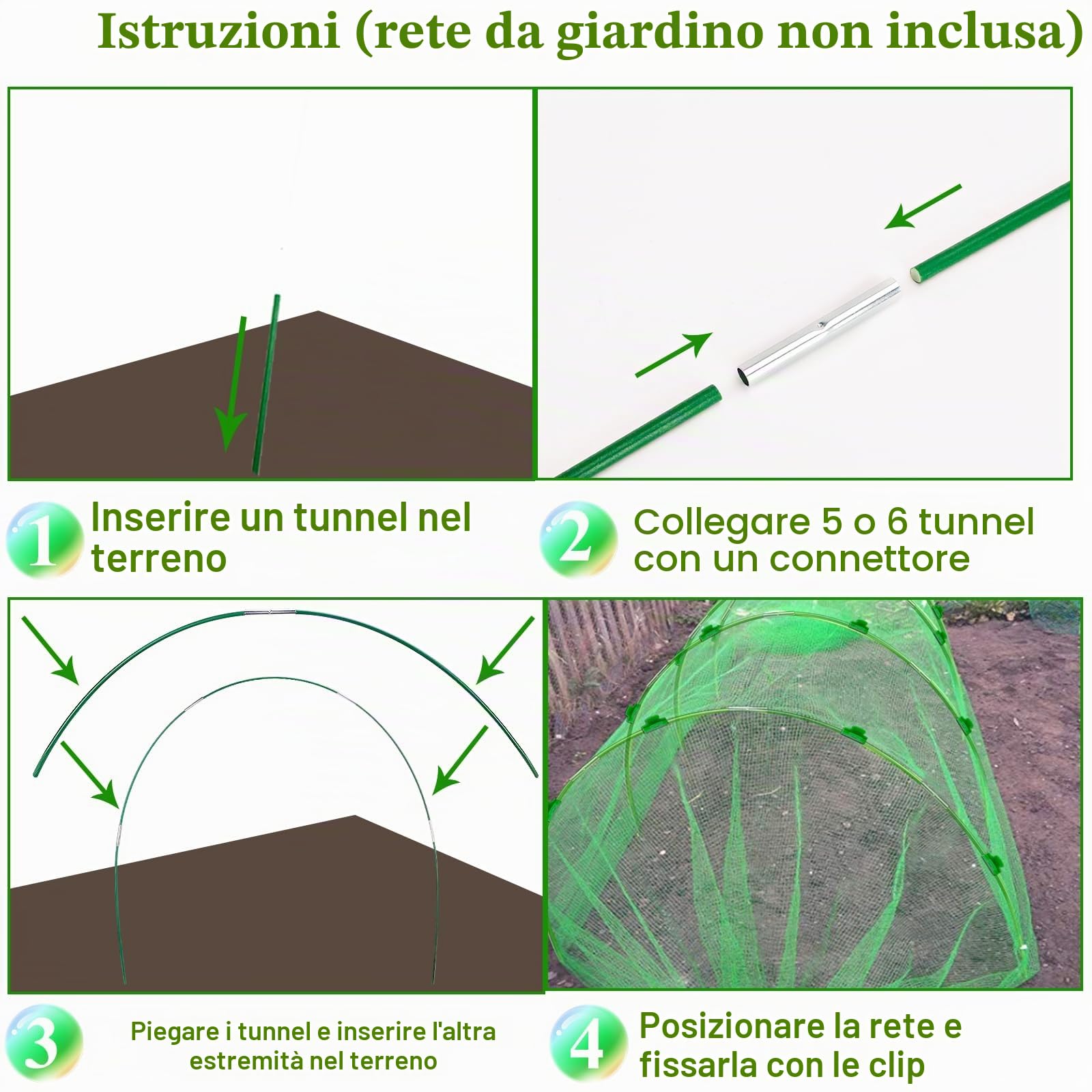 Tunnel per piante archi 60 pezzi archi tunnel per aiuole rialzate archi serra aste in fibra di vetro fai da te arco da giardino tunnel per piante tunnel con telo archi per rete copertura