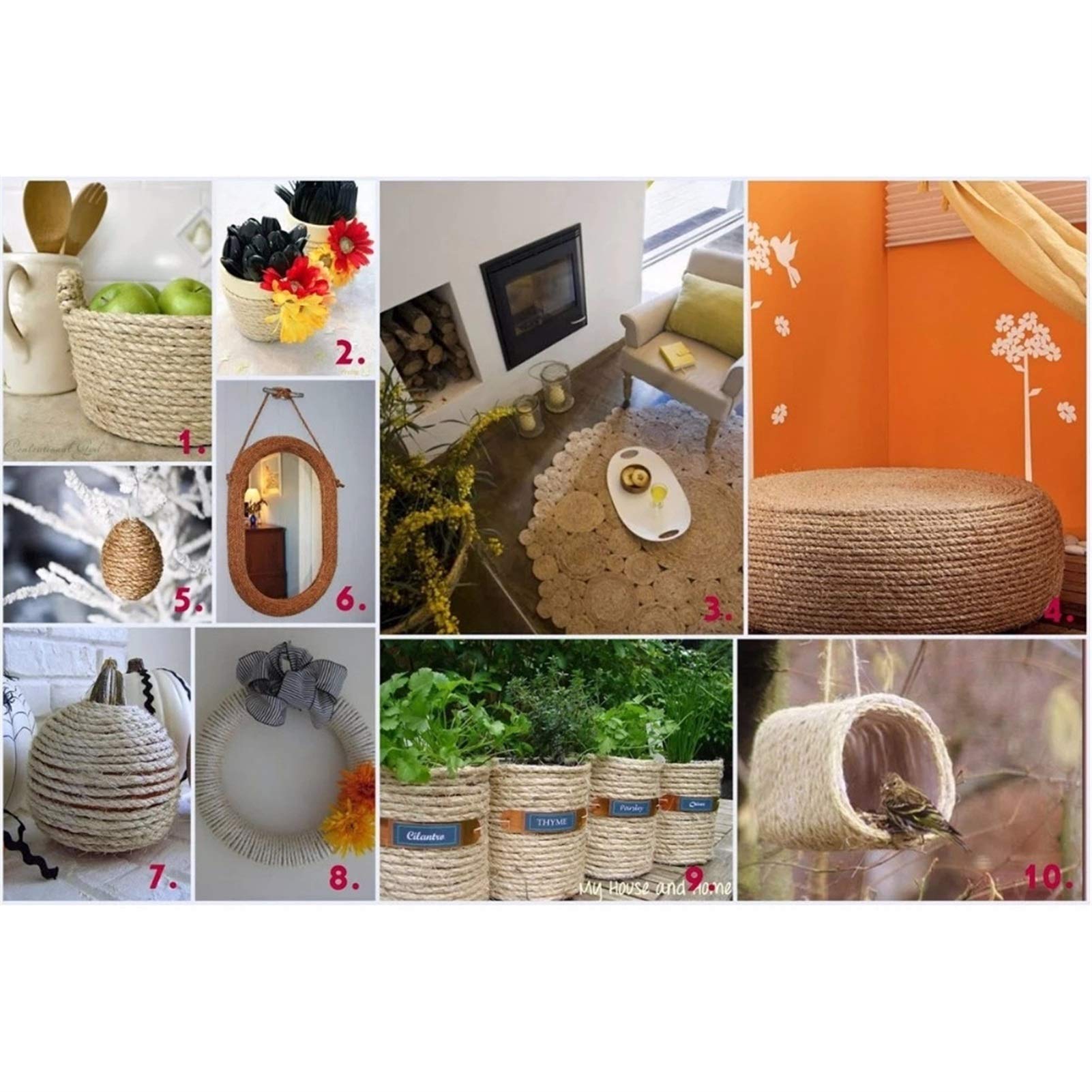 Zkenshan-Ficelle Jute Jute corde ficelle rouleaux de corde de chanvre cordon macrame chaîne de bricolage artisanat panier chat animal gratter décor à la main 10mm, fibre de jute naturelle