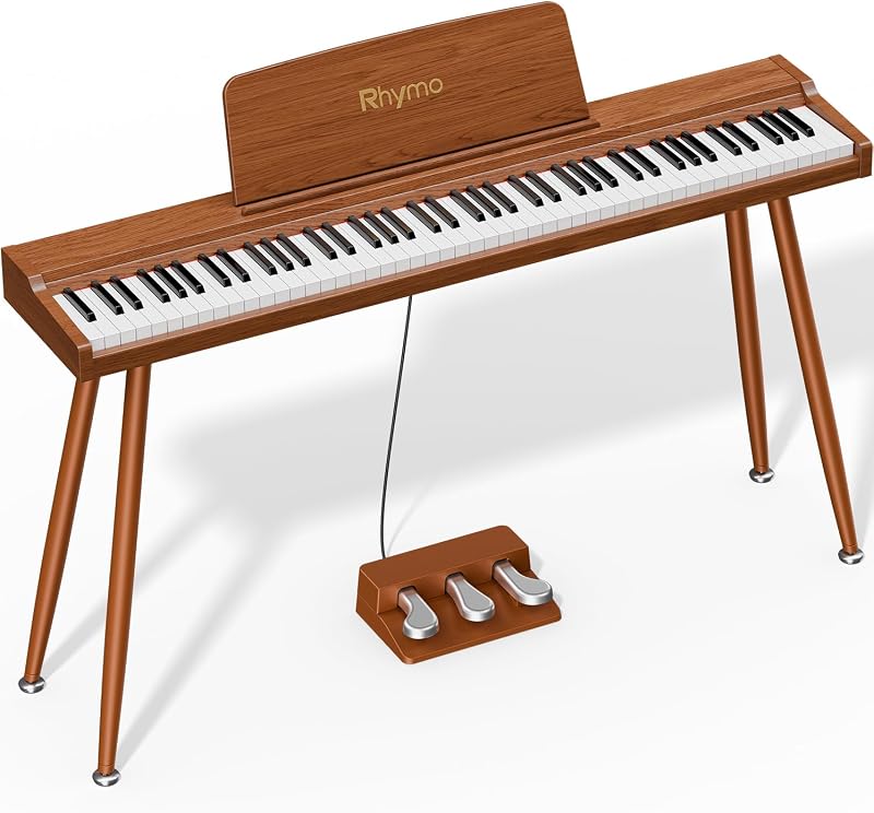 88-Key Weighted Digital Piano with Stand, Bluetooth Audio/MIDI, | Semi-Weighted Keyboard Piano, 20W Speakers, Microphone Input, Triple Pedal for Beginners to Professional (Rero Wood)