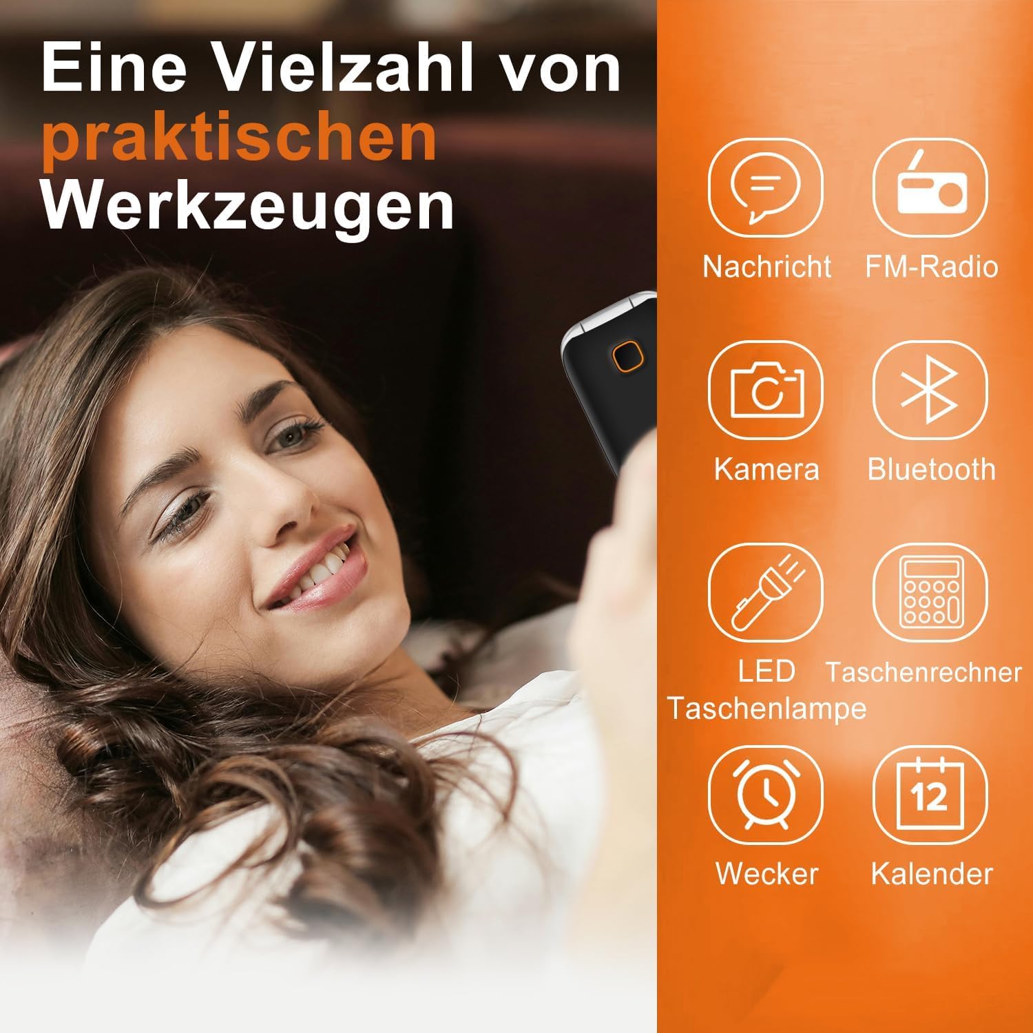 4G Seniorenhandy ohne Vertrag, SOS-Notruftaste, Großen Tasten, 2,4 Zoll Farbdisplay, Große Schrift und Nummernanzeige, Klapphandy, Lange Akkulaufzeit mit Ladestation, Einfach zu bedienen