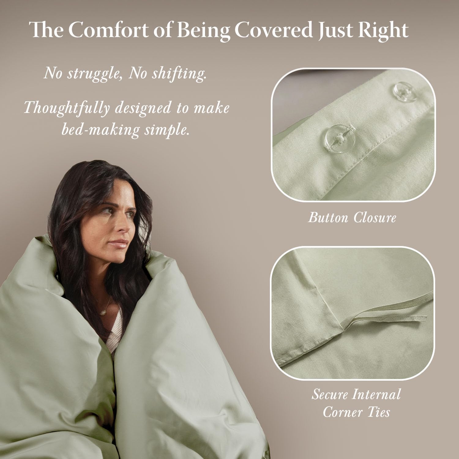 Threadmill Sage Green Duvet Cover King Size Bedding Set, Breathable Comforter Cover, Soft 3-Pc Cotton King Duvet Cover Set with 2 Pillow Shams, Button Closure & Corner Ties Fits Cal King Duvet Cover