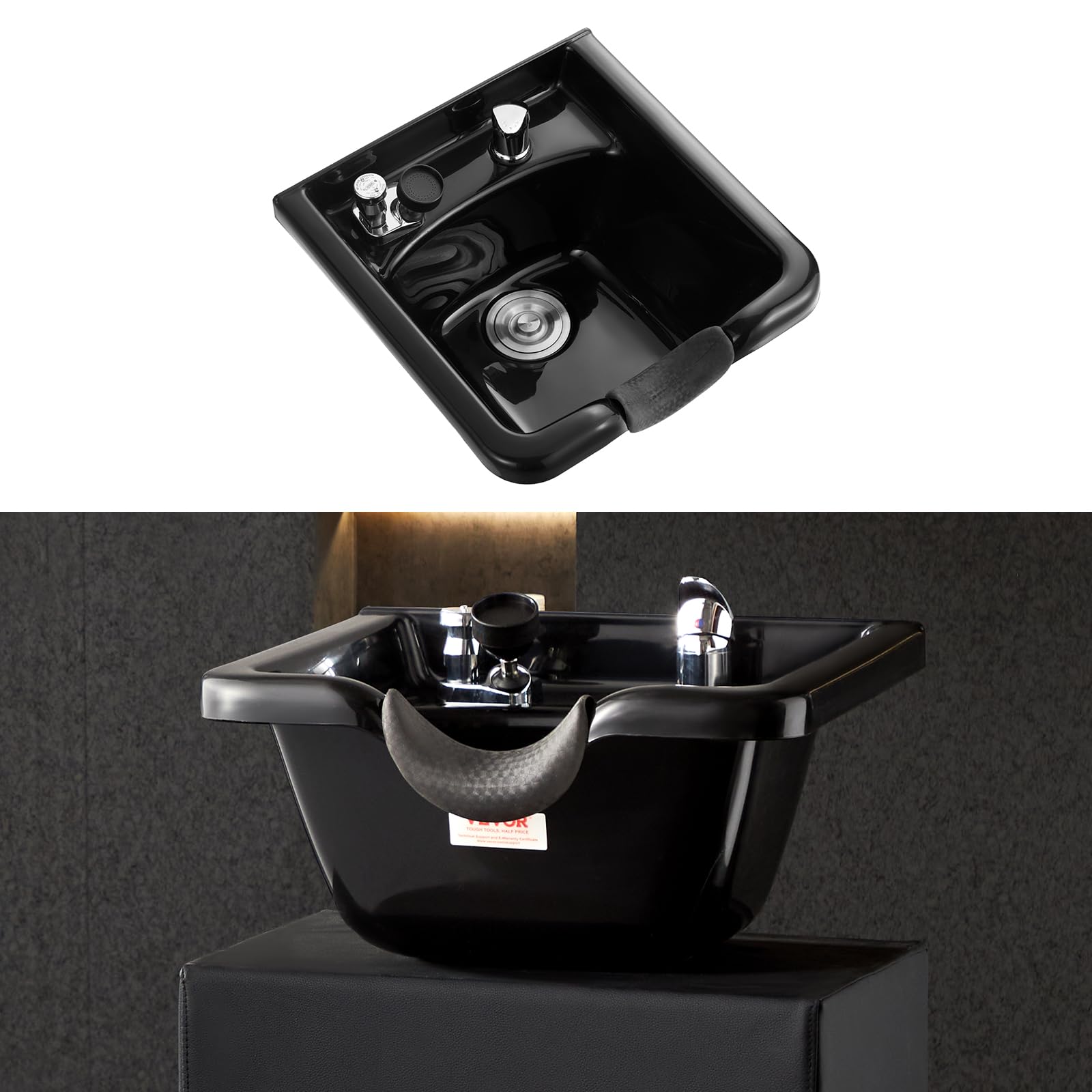 VEVOR Mobiles Waschbecken Friseur ABS-Kunststoff Friseur Waschbecken Abmessung 47 x 4 6X 25 cm, Schwarze Rückwärtswaschbecken, Verbreitet im Kosmetiksalon oder Bad, zu Hause oder oder im Badezimmer