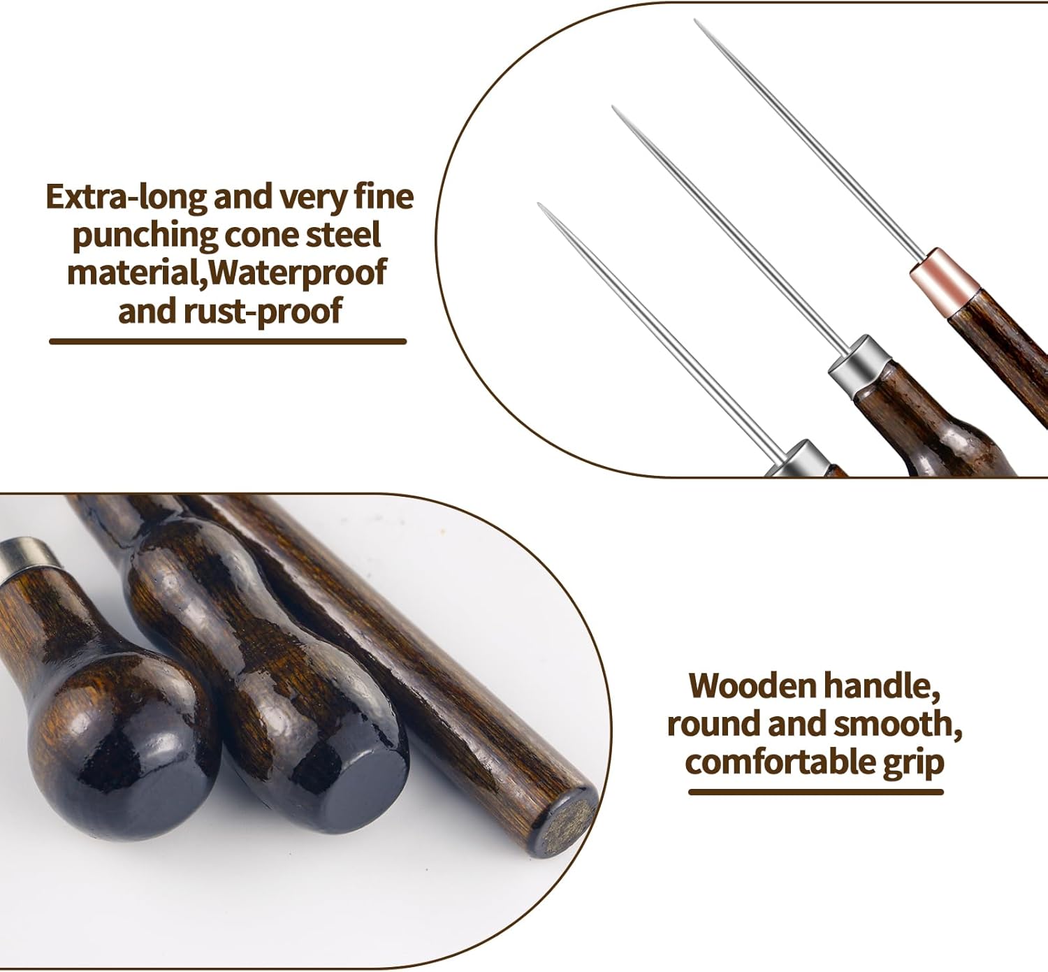 6 PCS Awl Tool Set, Leather Punch Stitching Marking Awl Tool, Gourd Shape Handle Punch Tool for Leather Sewing, Marking, Crafts Wood, Shoe Repair - Image 3