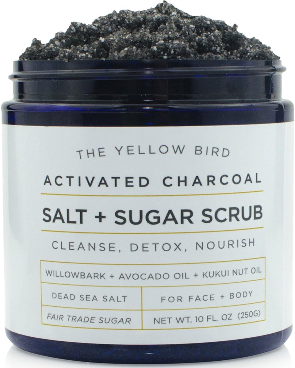 Activated Charcoal Face & Body Scrub – Natural Deep Cleansing Exfoliator for Smooth, Soft Skin – Gentle Salt & Sugar Scrub for Armpit & Foot Detox – For Men & Women – Made in USA