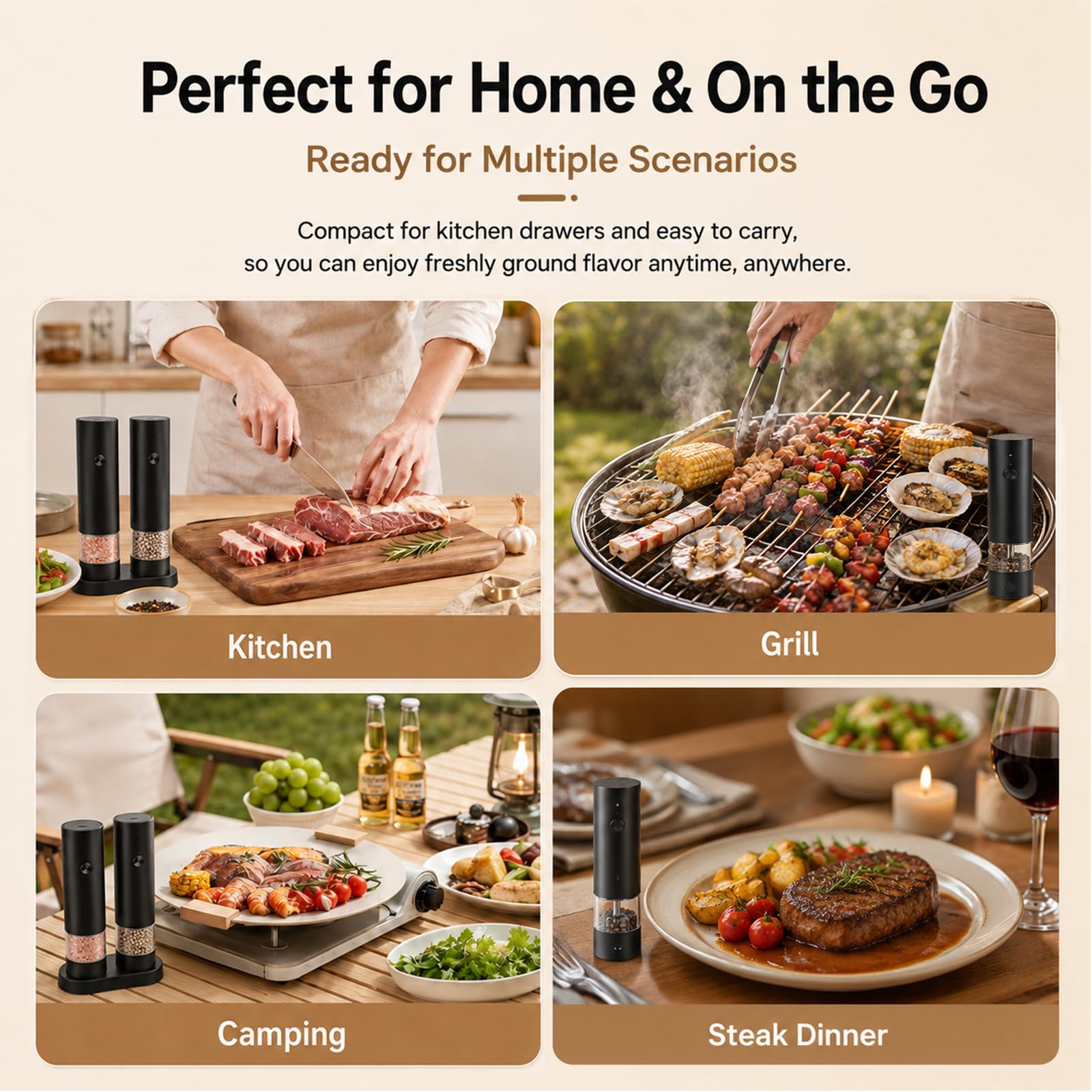Set of 2 Electric Salt and Pepper Mills, Automatic Pepper Mill with Storage Base, 4 Speed ​​Settings, for Grinding Spices