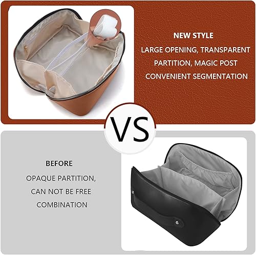 Miniatura 8 de XASRVIR Bolsa de maquillaje para mujer, bolsa de maquillaje de viaje de gran capacidad, bolsa de maquillaje plana portátil de gran apertura, bolsa