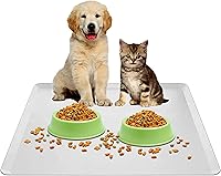 Vista 1 de TidyFriend Pet Food Mat 24 x 24 Inches, Pet Tray for Food and Water, Silicone Dog Mat, Non Slip Cat Food Mat, Pet Supplies (Soft Grey)