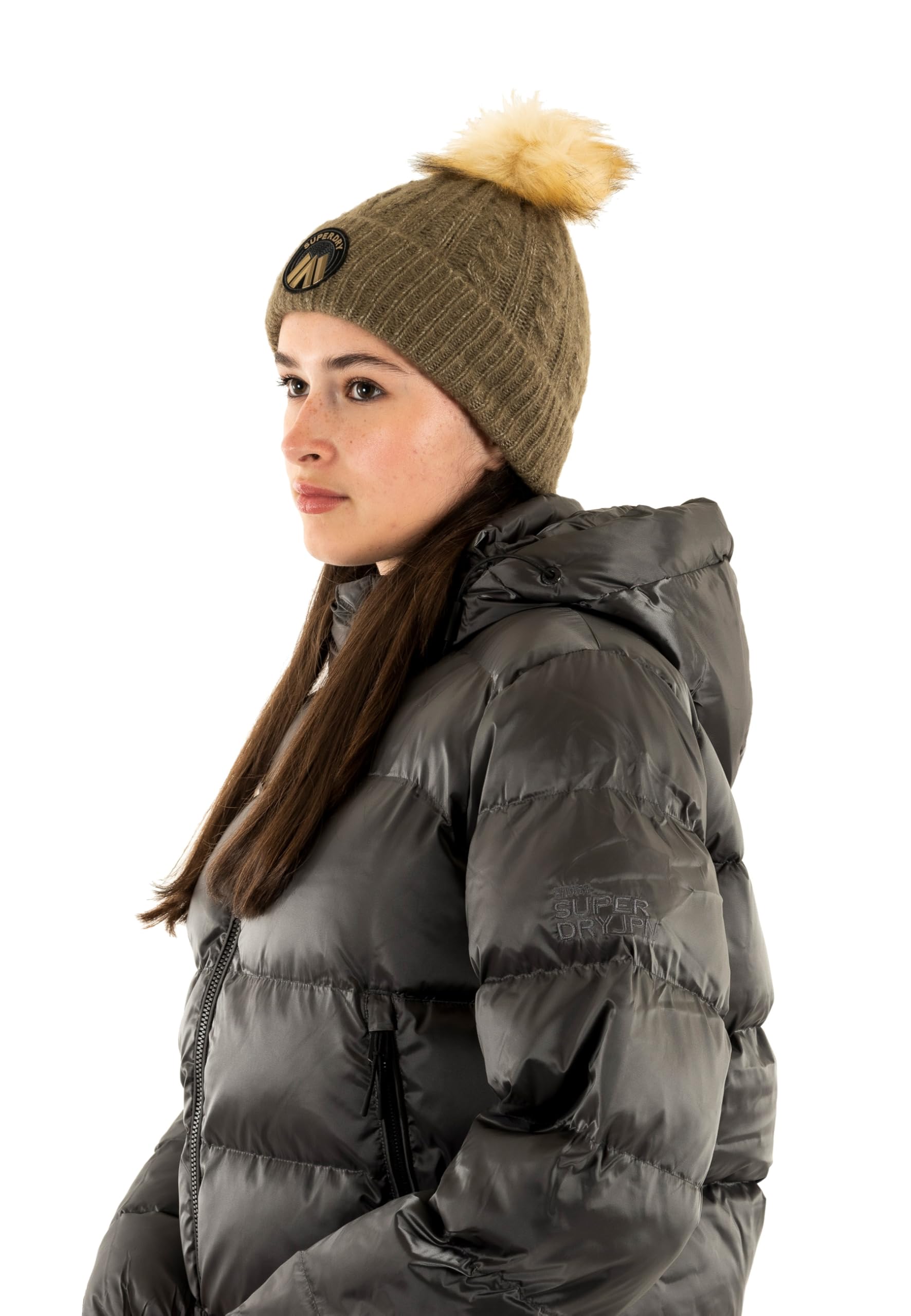 Superdry Damska luksusowa czapka beanie ze wzorem warkocza