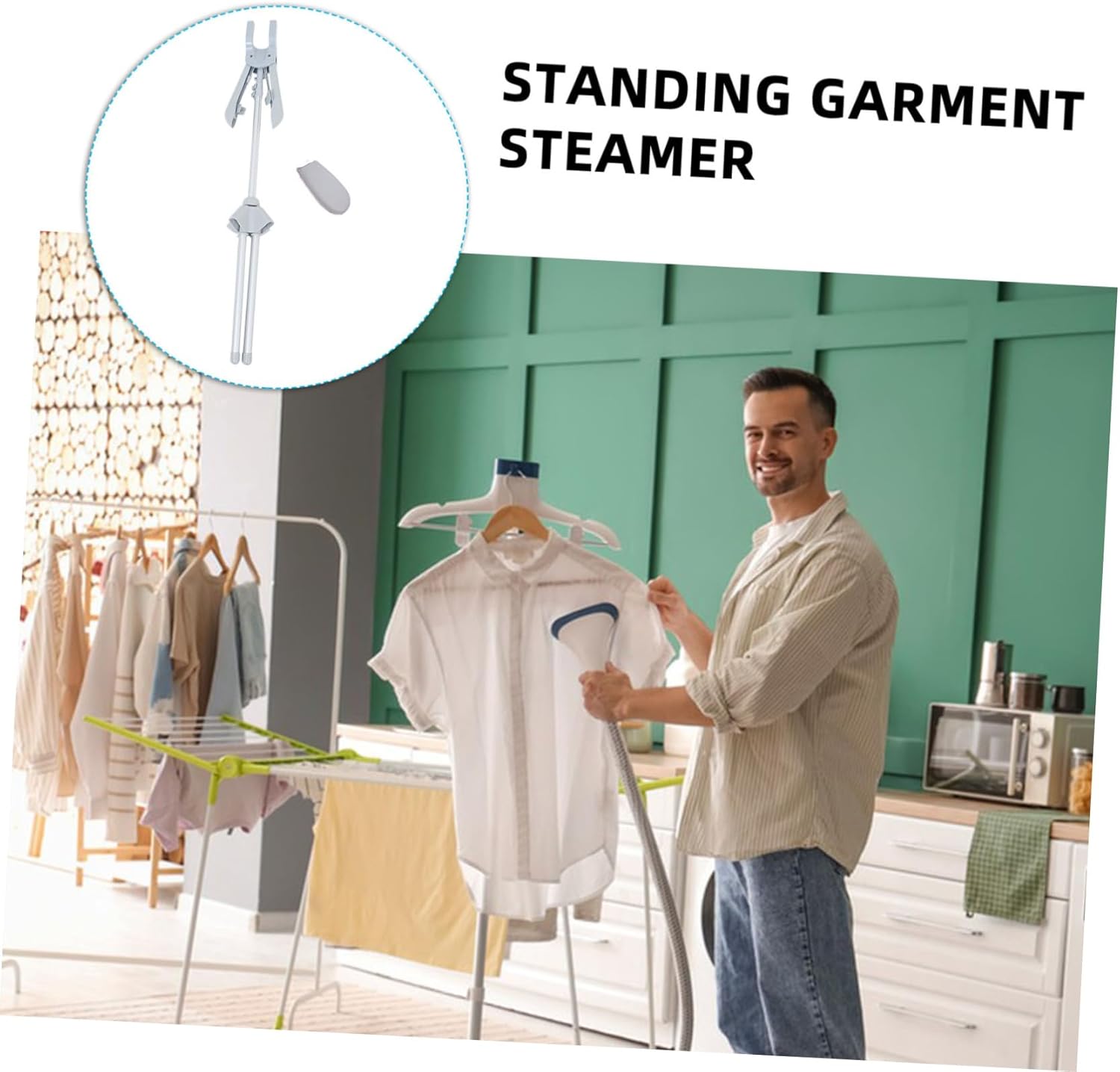 Mikinona Adjustable Telescopic Steamer Rack for Clothes Foldable Garment Hanger with Handheld Ironing Glove Versatile Design for Pants Jeans and Skirts Efficient Steaming Gray
