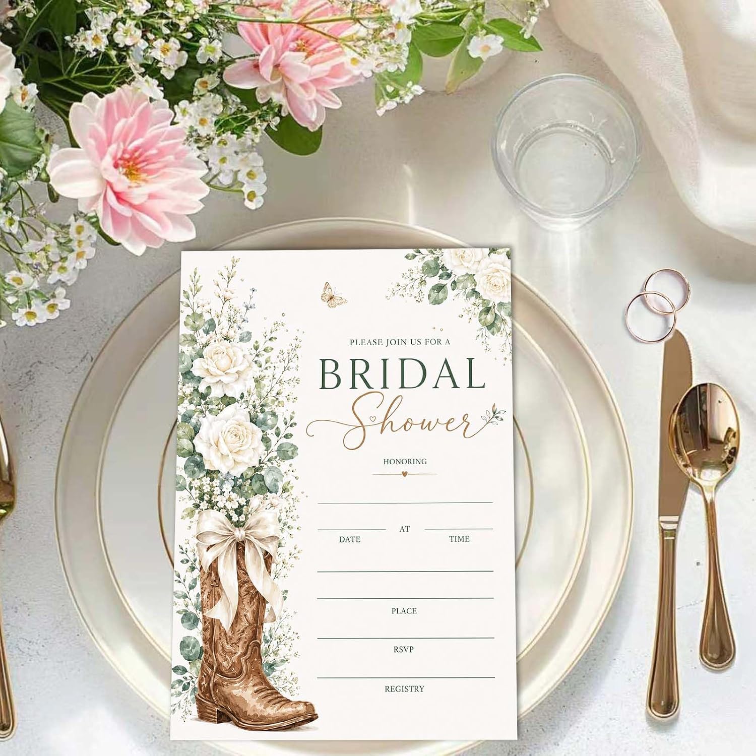 Bridal Shower Invitations, Western Greenery Invitation Cards for Bride to Be, 25 Floral Wedding Shower Invites for New Couples Engagement Bachelorette Party-B03