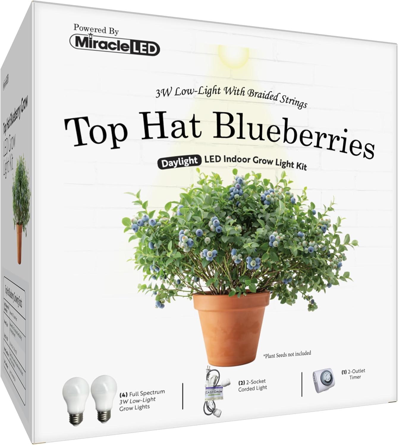 Miracle LED Low-Light Full Spectrum, Top Hat Blueberry Starter Grow Light Kit (Braided 2-Socket) 2PK
