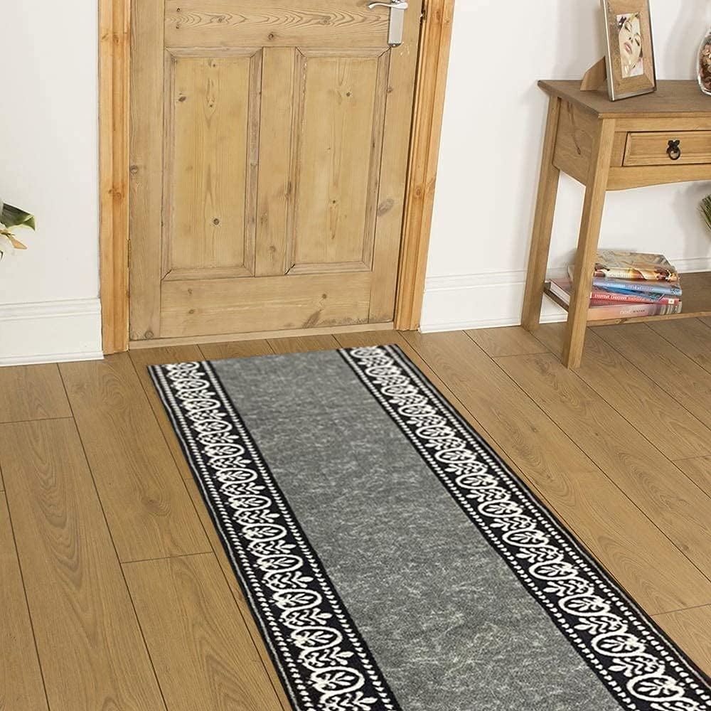 Rugstore shop Carpet Runner Rugs Grey Brown Red Black Rubber Backed Non Slip Very Long Hallway Hall Entrance Corridor Washable Runner Narrow Rug custom Length and Priced Per Foot(Grey,66cm x 152cm)
