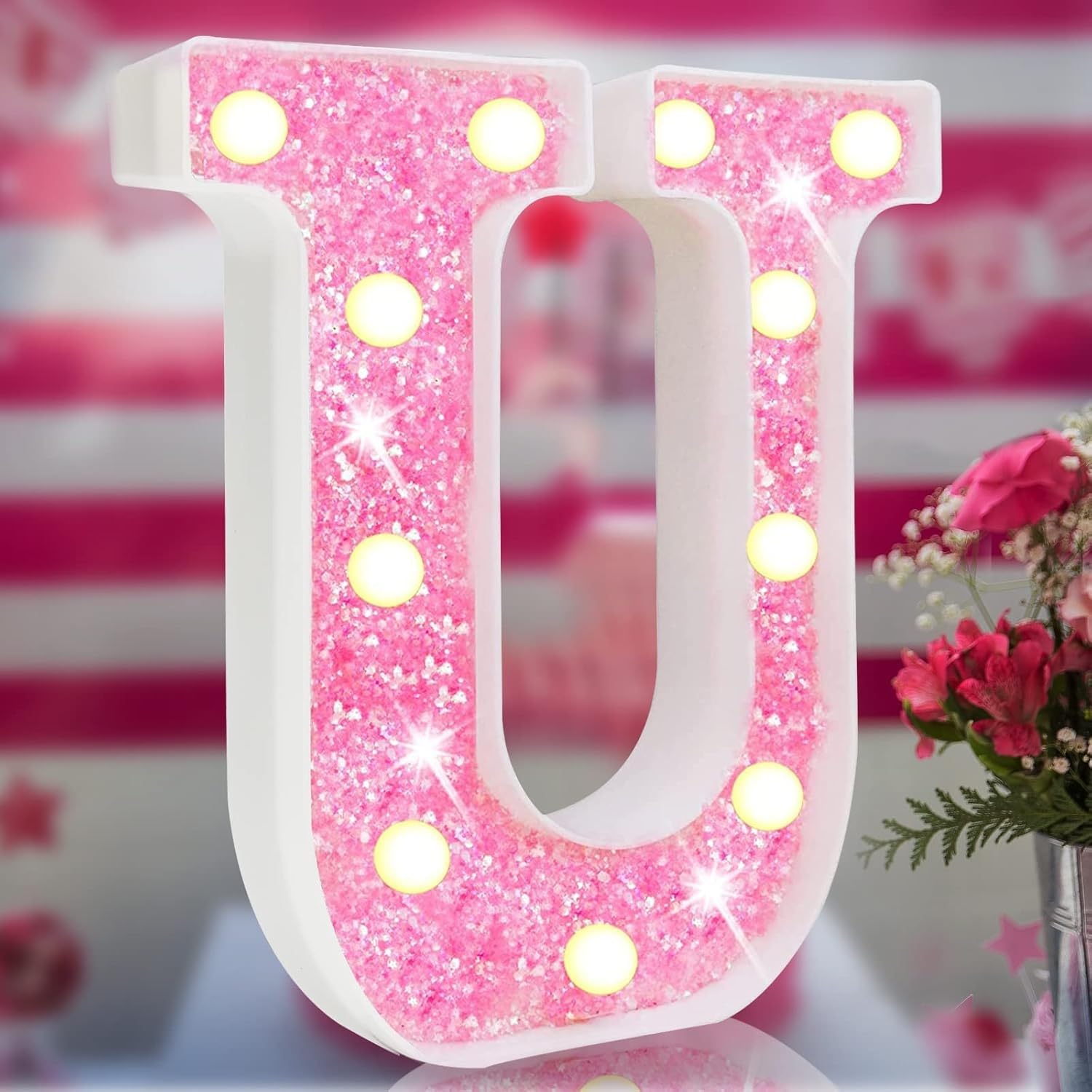 LED Marquee Letter Lights, Light Up Letters Glitter Alphabet Letter Sign Battery Powered for Night Light Birthday Party Wedding Girls Gifts Home Bar Christmas Decoration