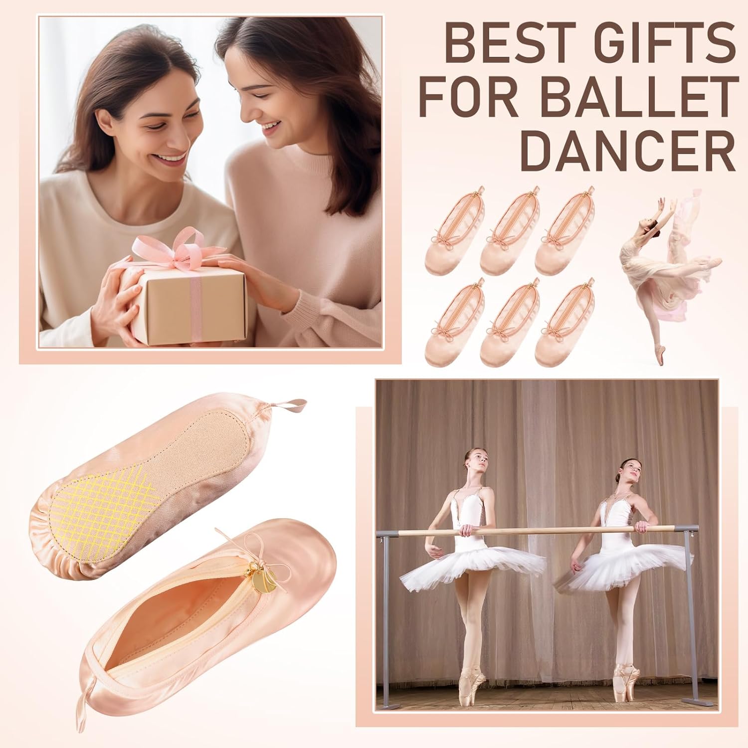 Tallew 6 Pcs Pink Ballet Shoe Makeup Bag Bulk Dance Bags for Dancers Team Gifts Cute Ballerina Cosmetic Toiletry Zipper Pouch for Women Recital Competition Gifts Ballerina Party Favors